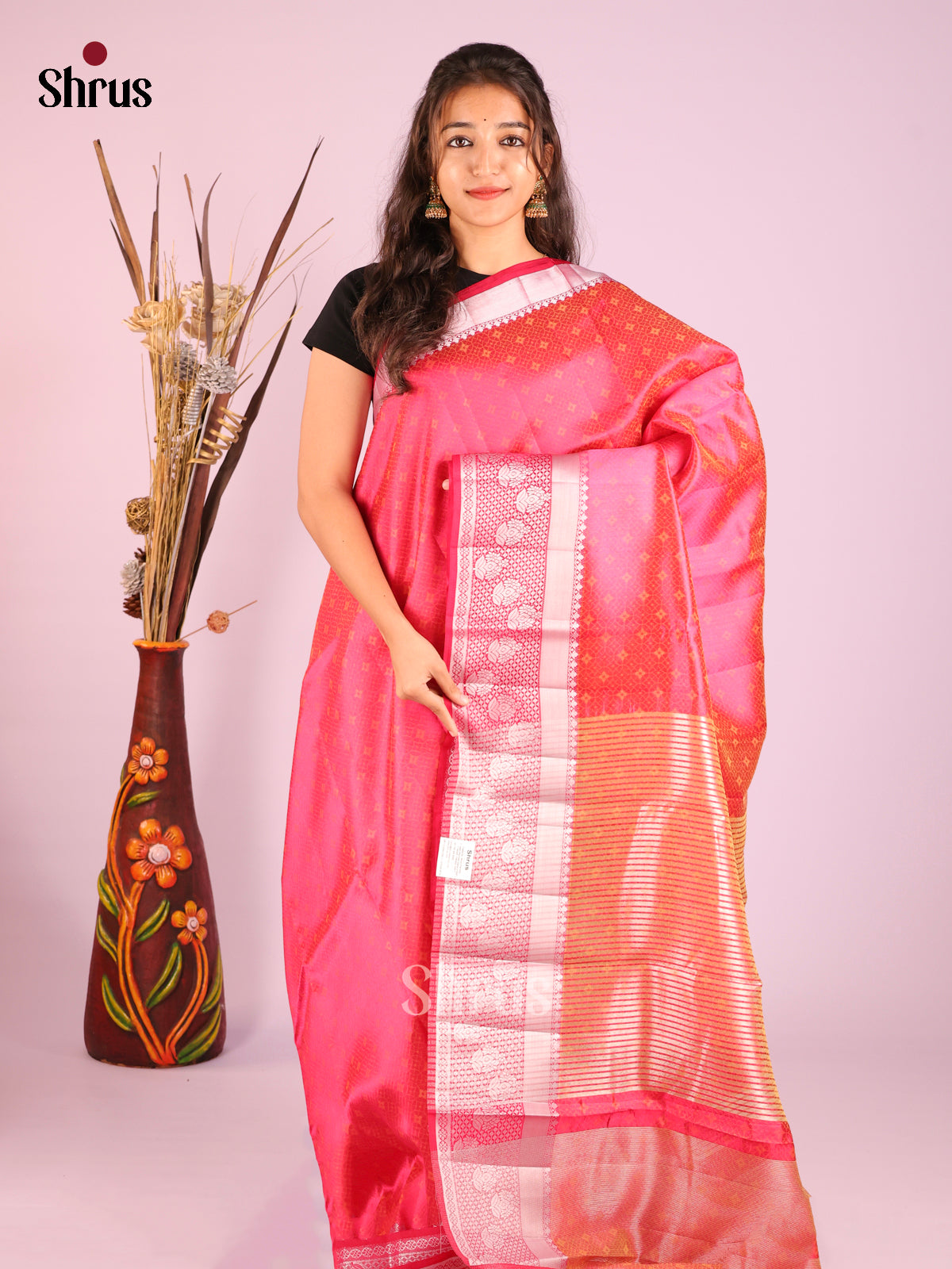 Pink - Semi Rawsilk Saree