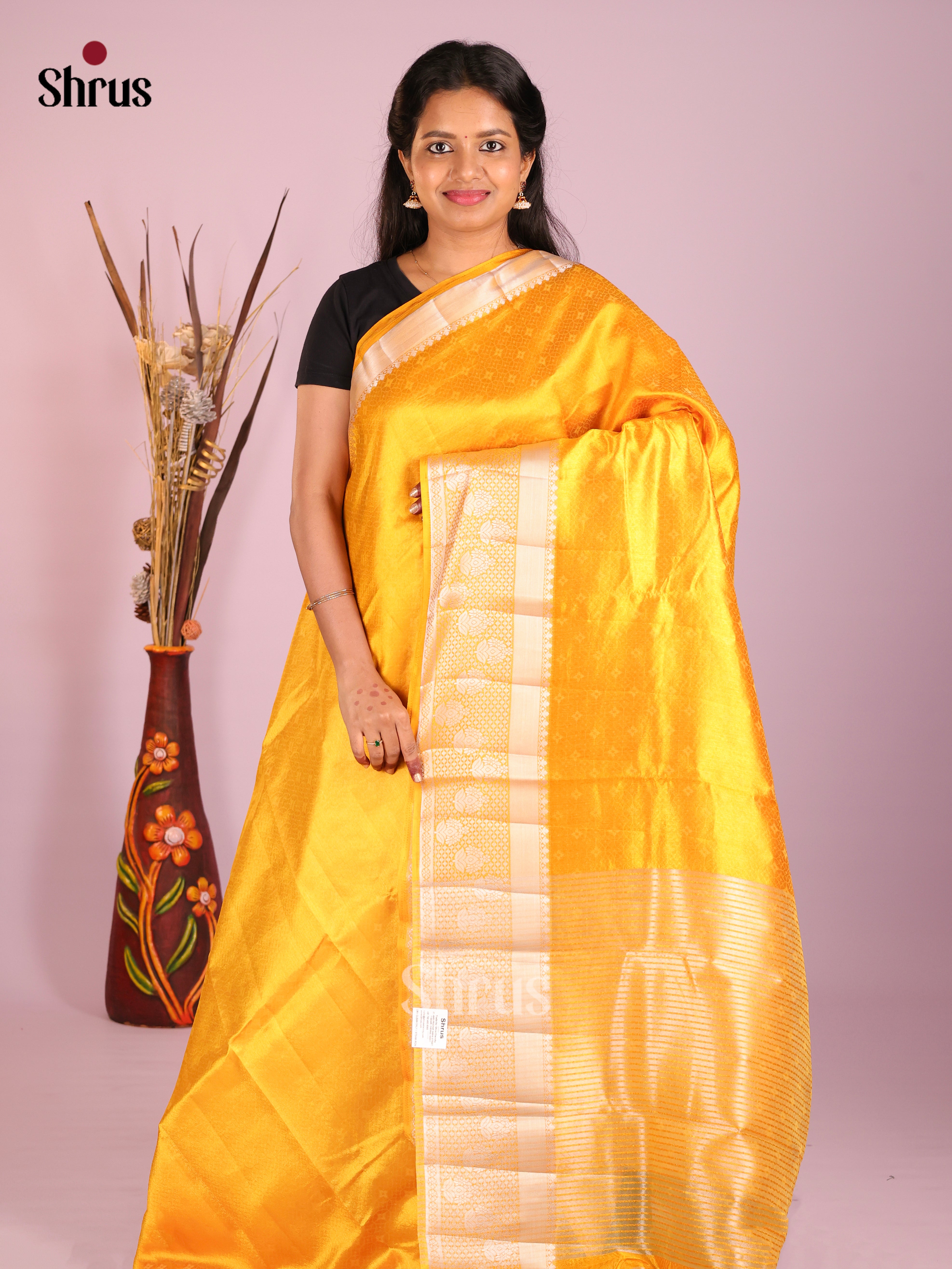 Yellow - Semi Rawsilk Saree