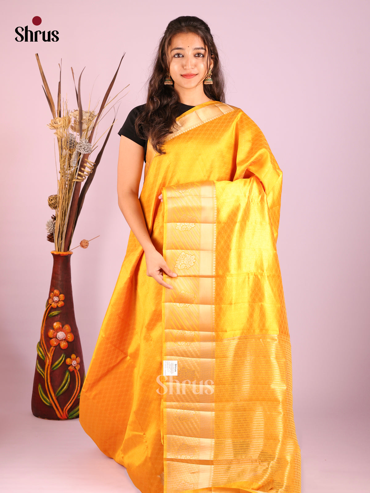 Yellow- Semi Rawsilk Saree