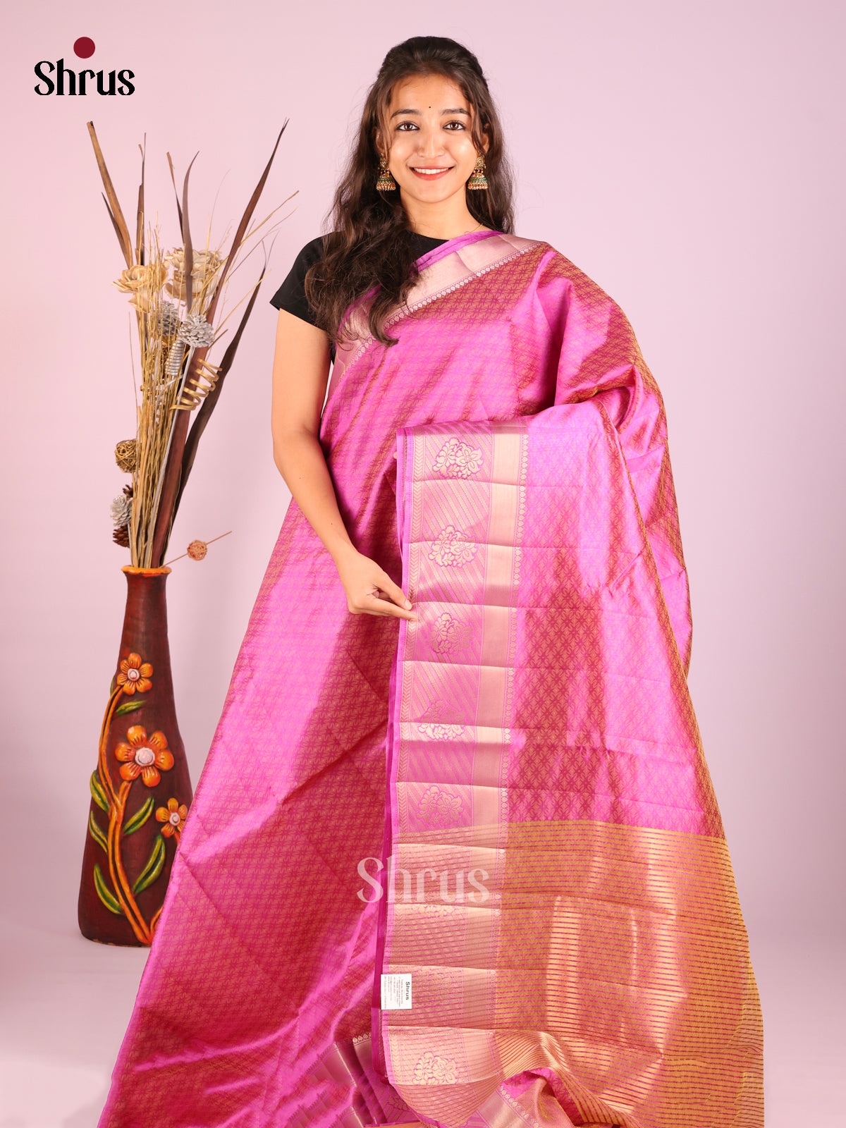 Pink - Semi Rawsilk Saree