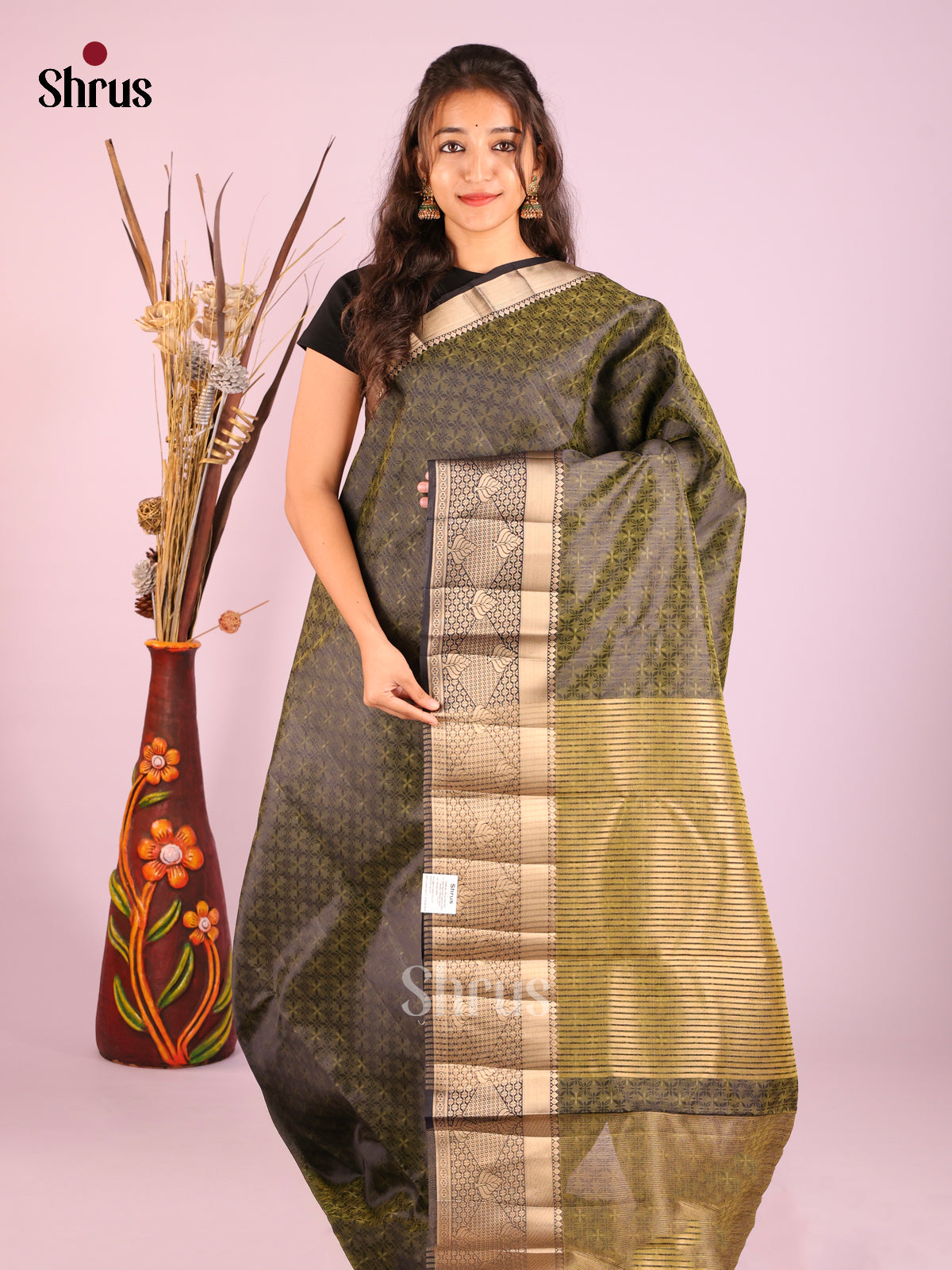 Black & Green - Semi Rawsilk Saree