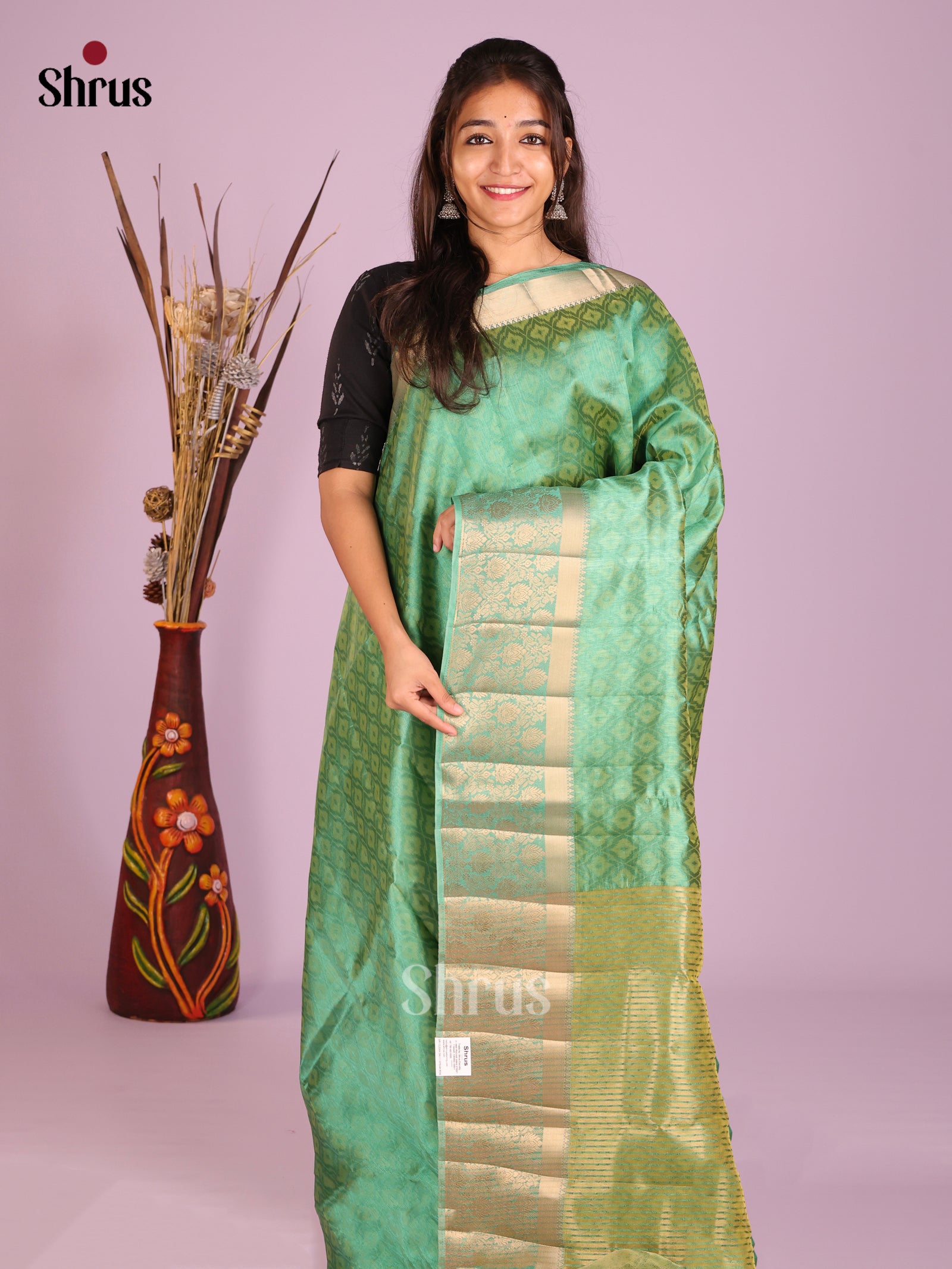 Green - Semi Rawsilk Saree