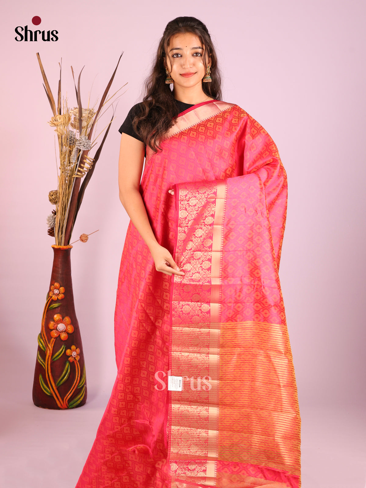 Pink- Semi Rawsilk Saree