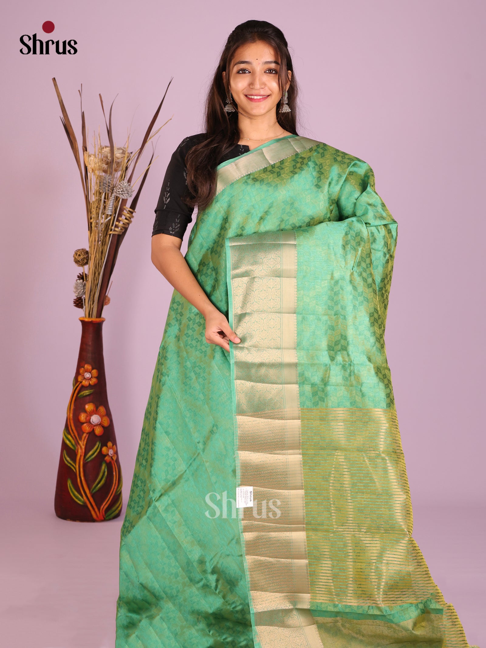 Green - Semi Rawsilk Saree
