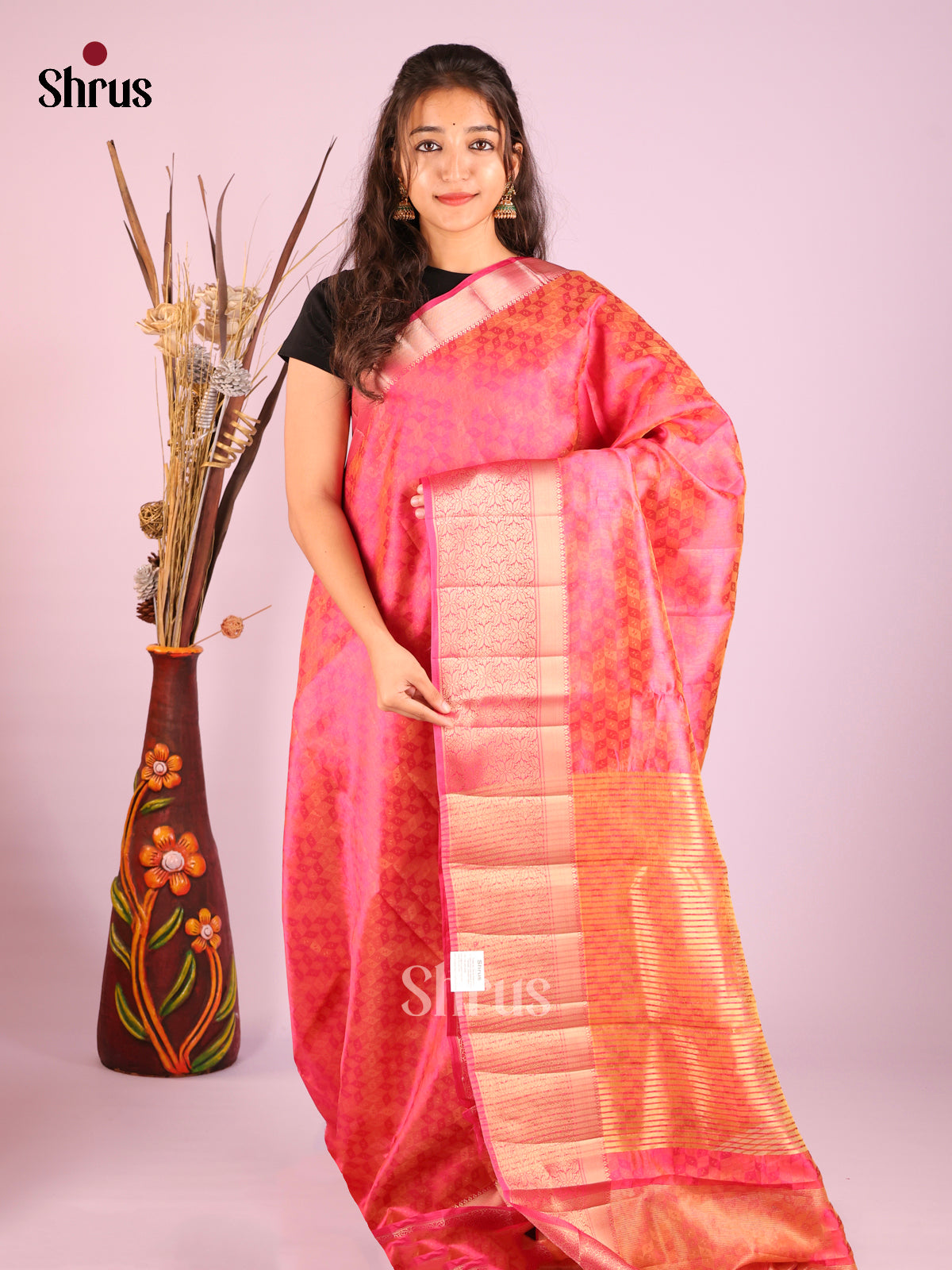 Pink - Semi Rawsilk Saree