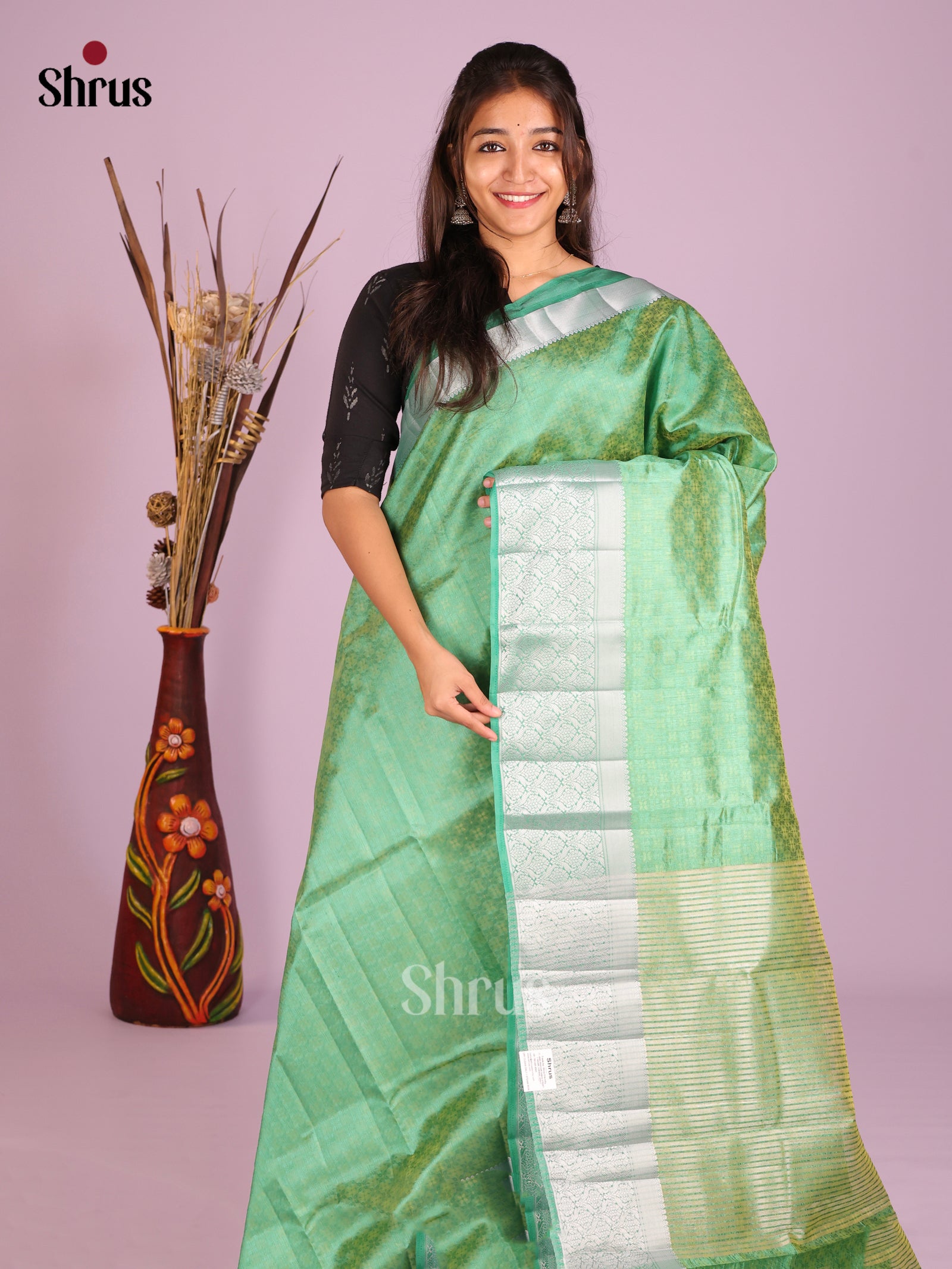 Green - Semi Rawsilk Saree
