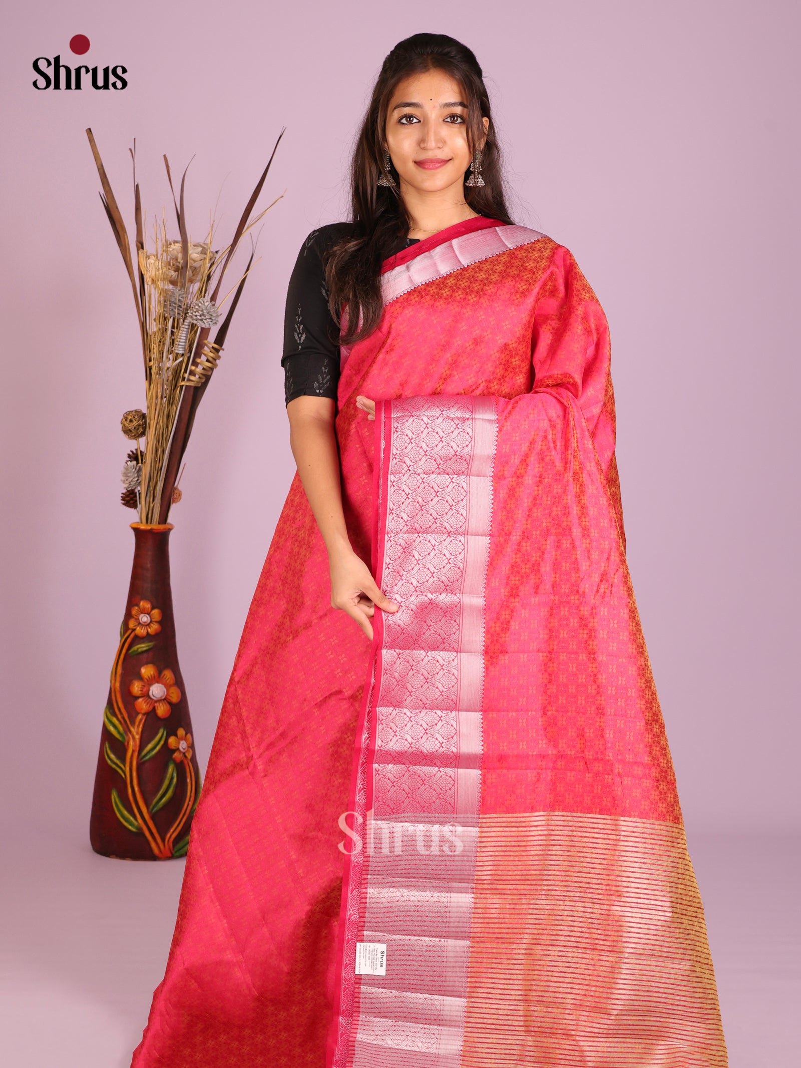 Pink - Semi Rawsilk Saree