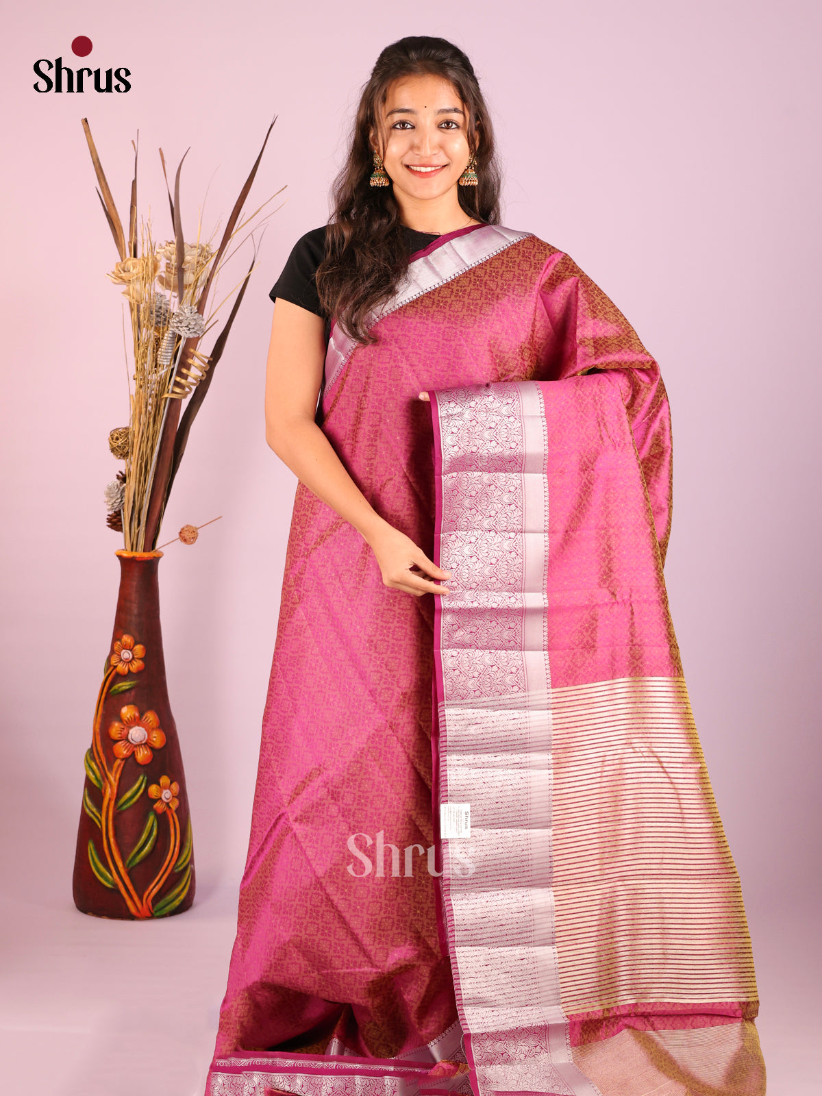 Maroon - Semi Rawsilk Saree