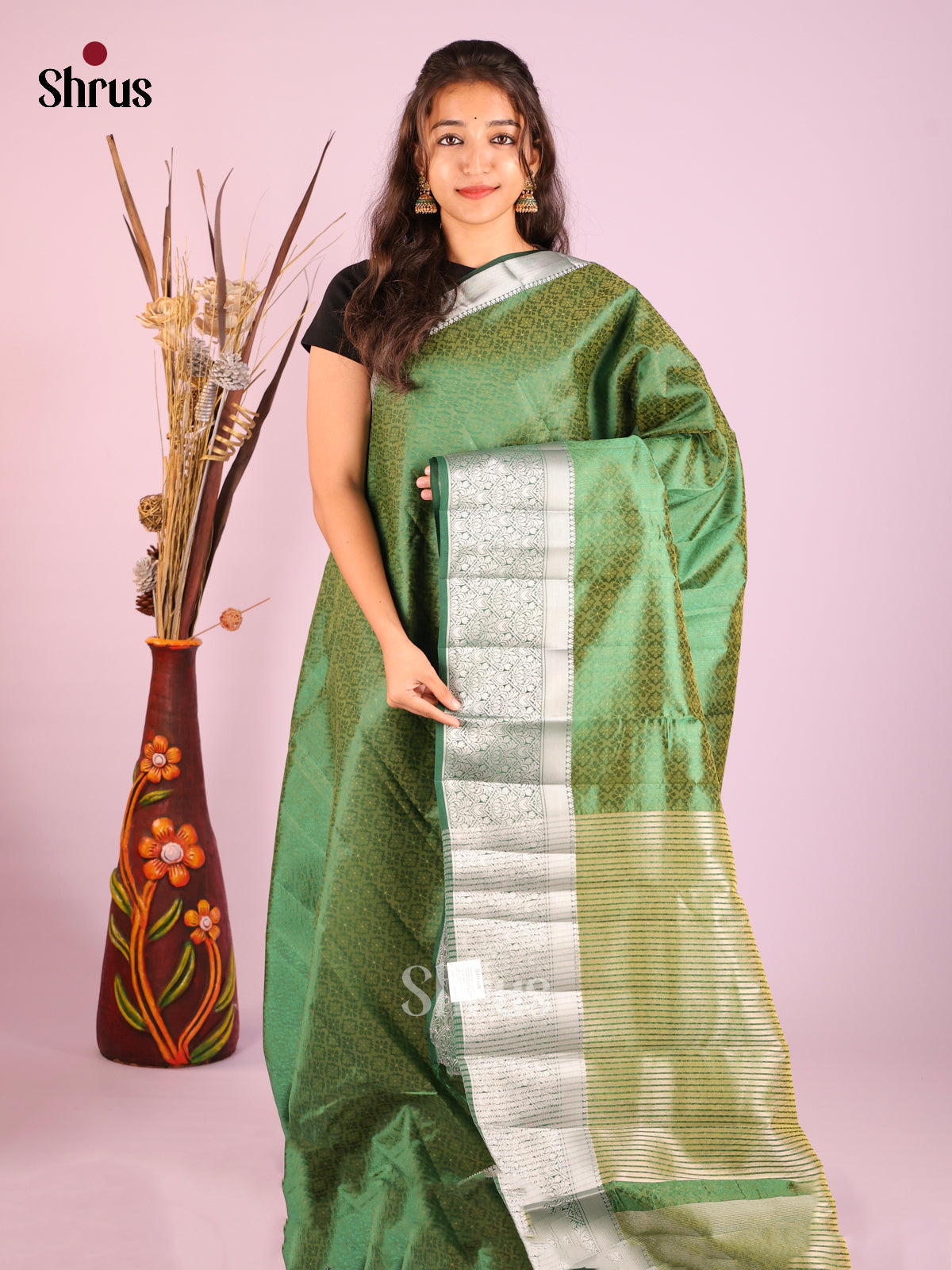 Green - Semi Rawsilk Saree