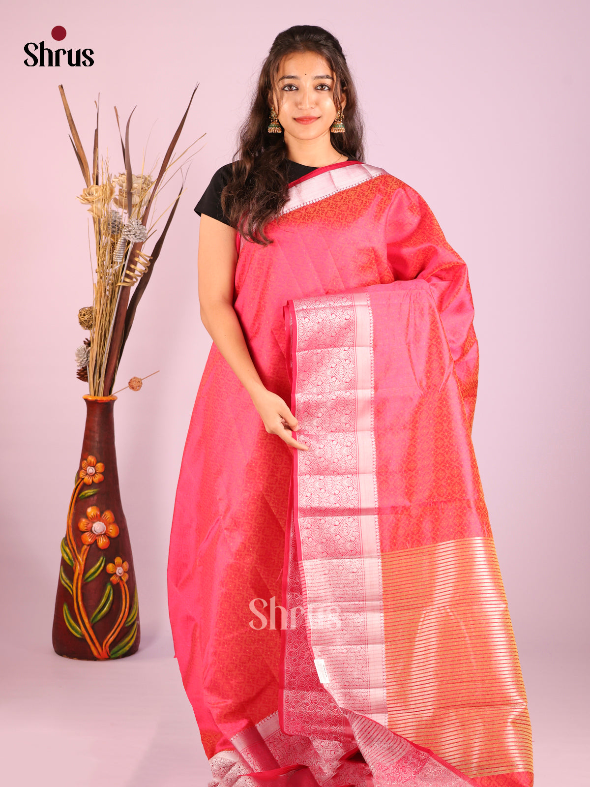 Pink - Semi Rawsilk Saree