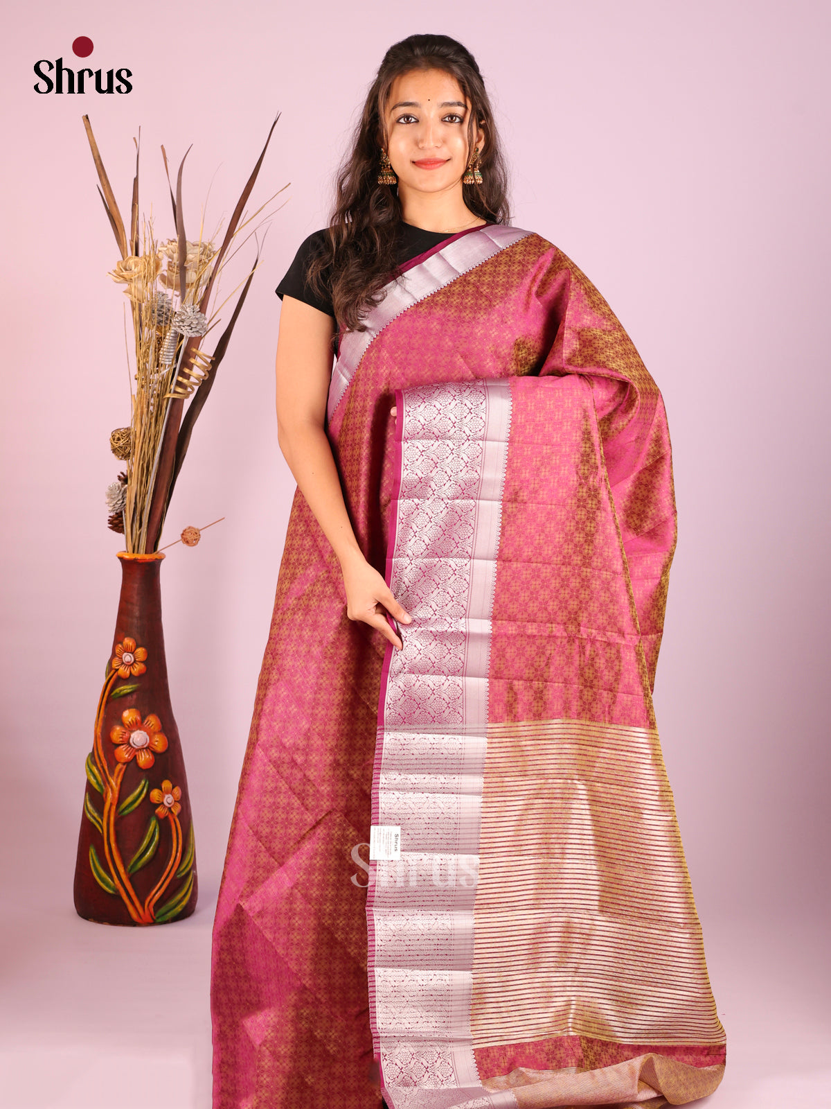 Maroon - Semi Rawsilk Saree