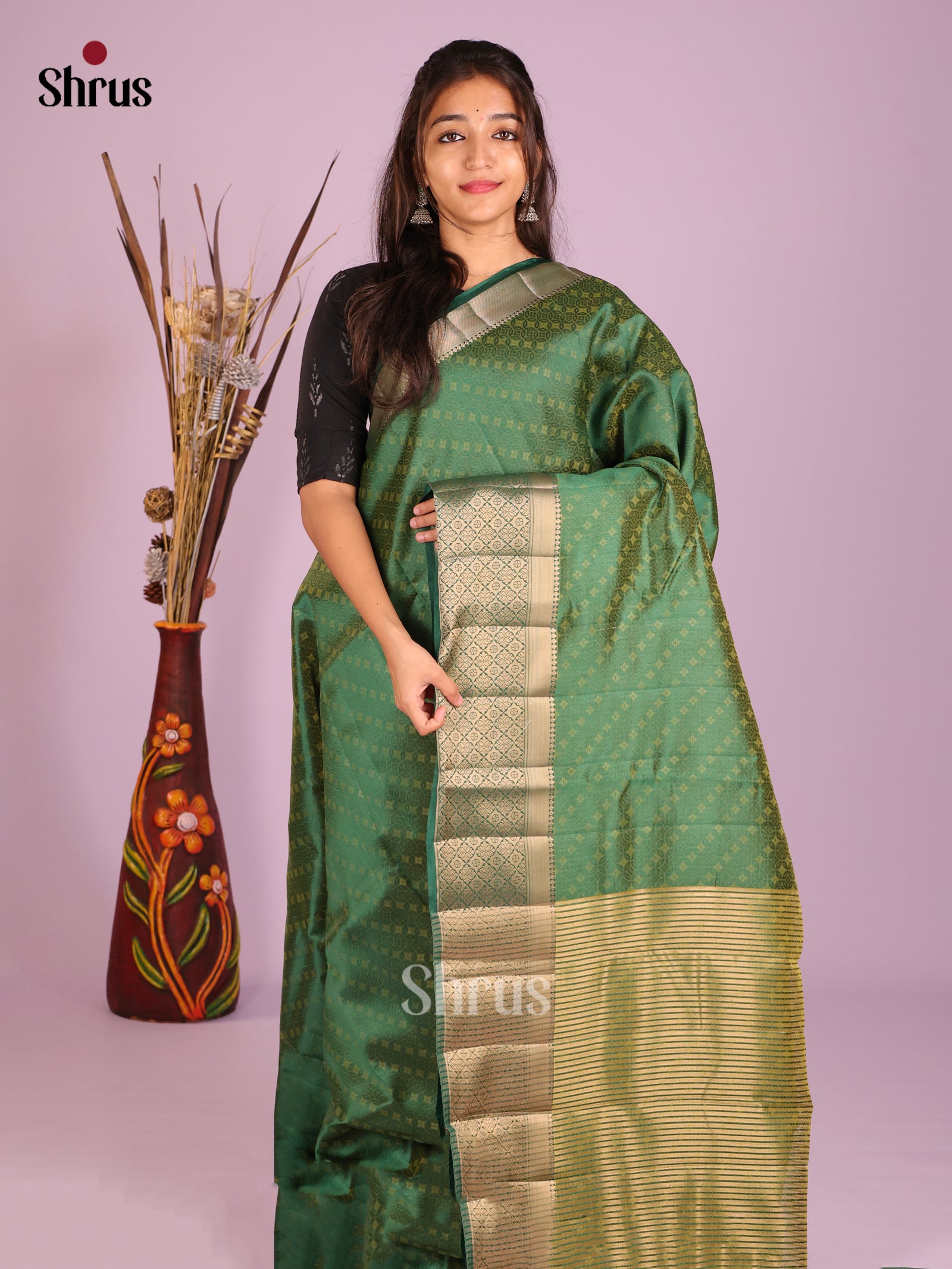 Green - Semi Rawsilk Saree