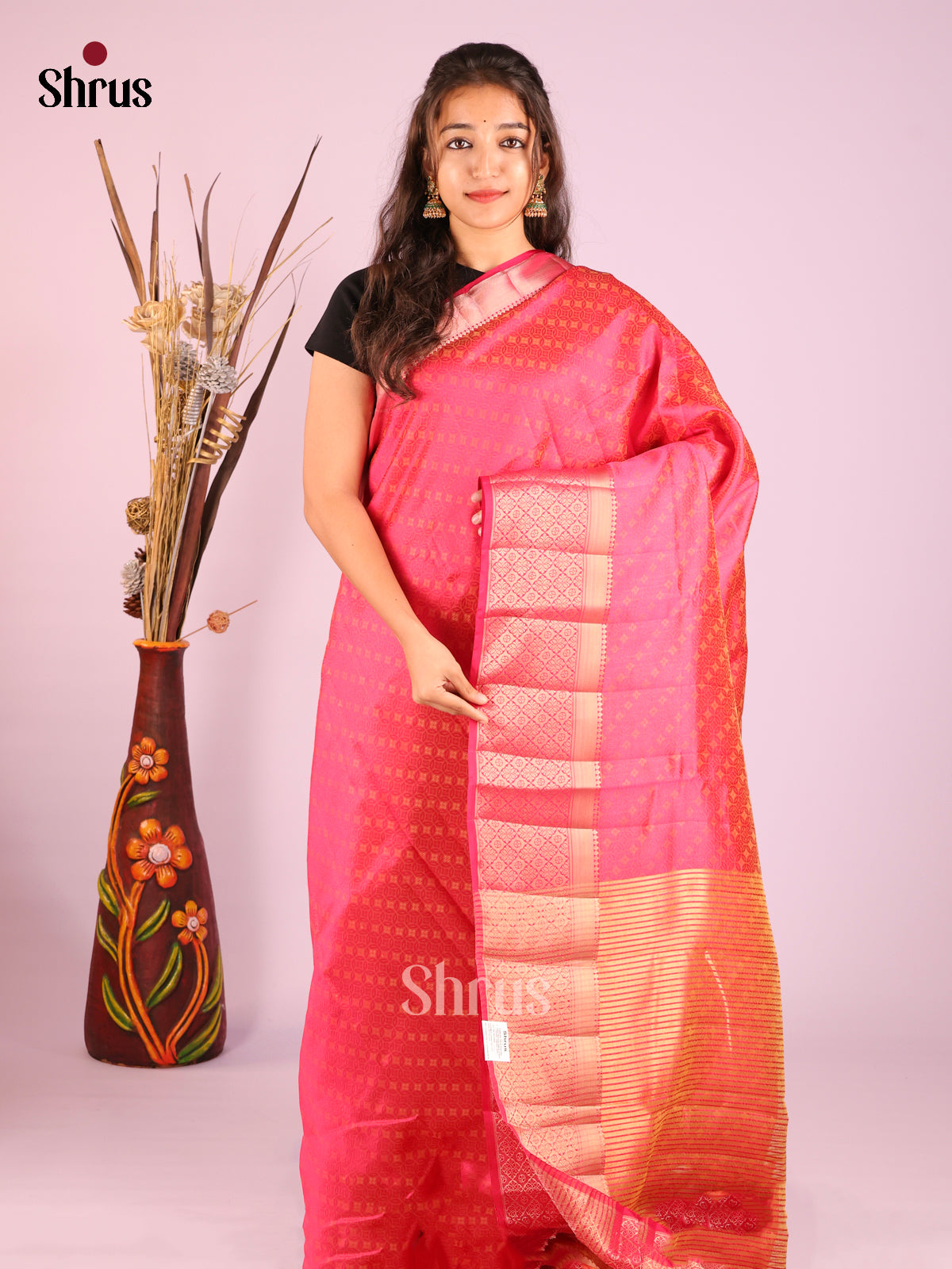 Pink - Semi Rawsilk Saree