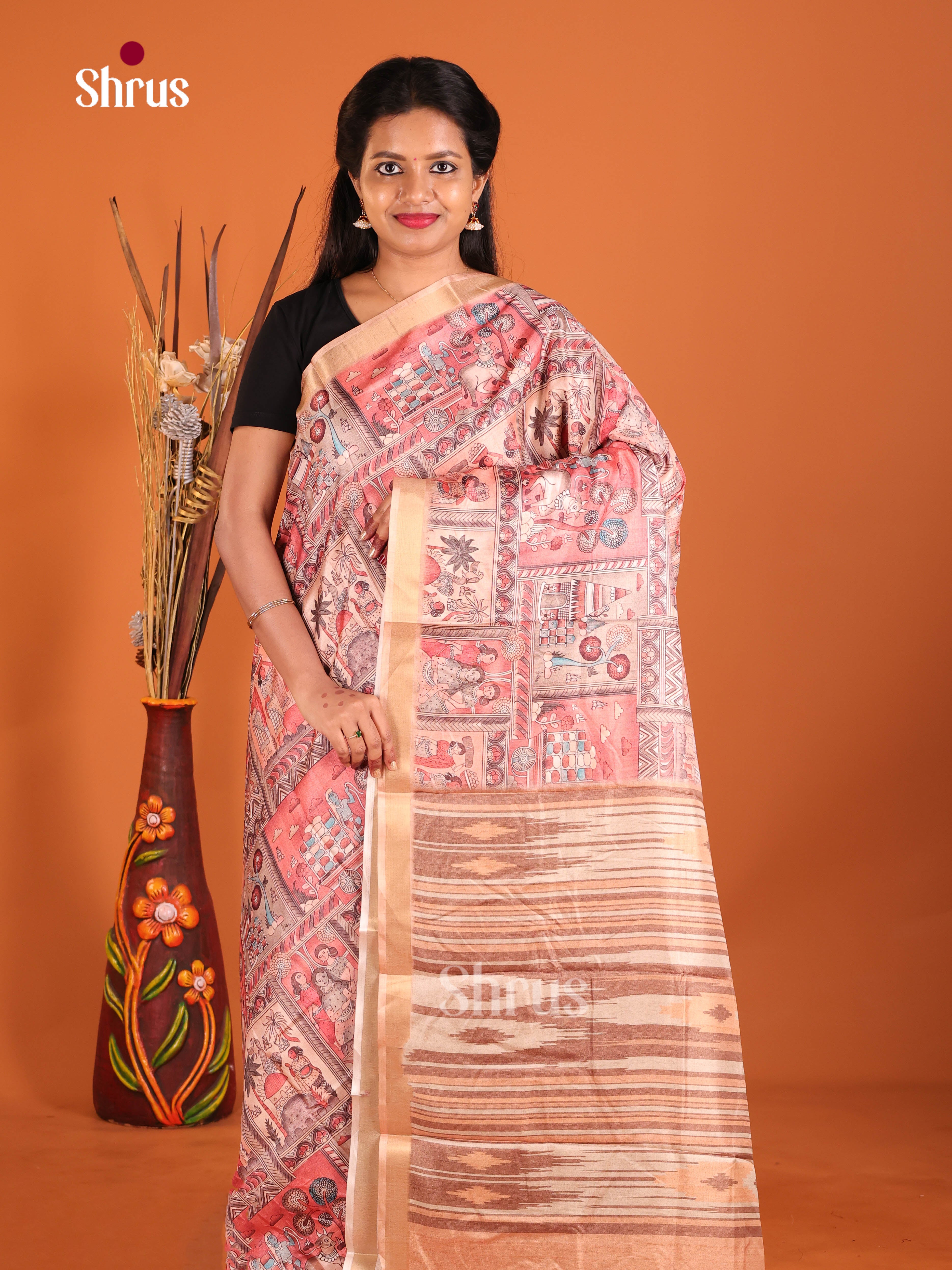 Pink & Peach - Semi Crepe Saree