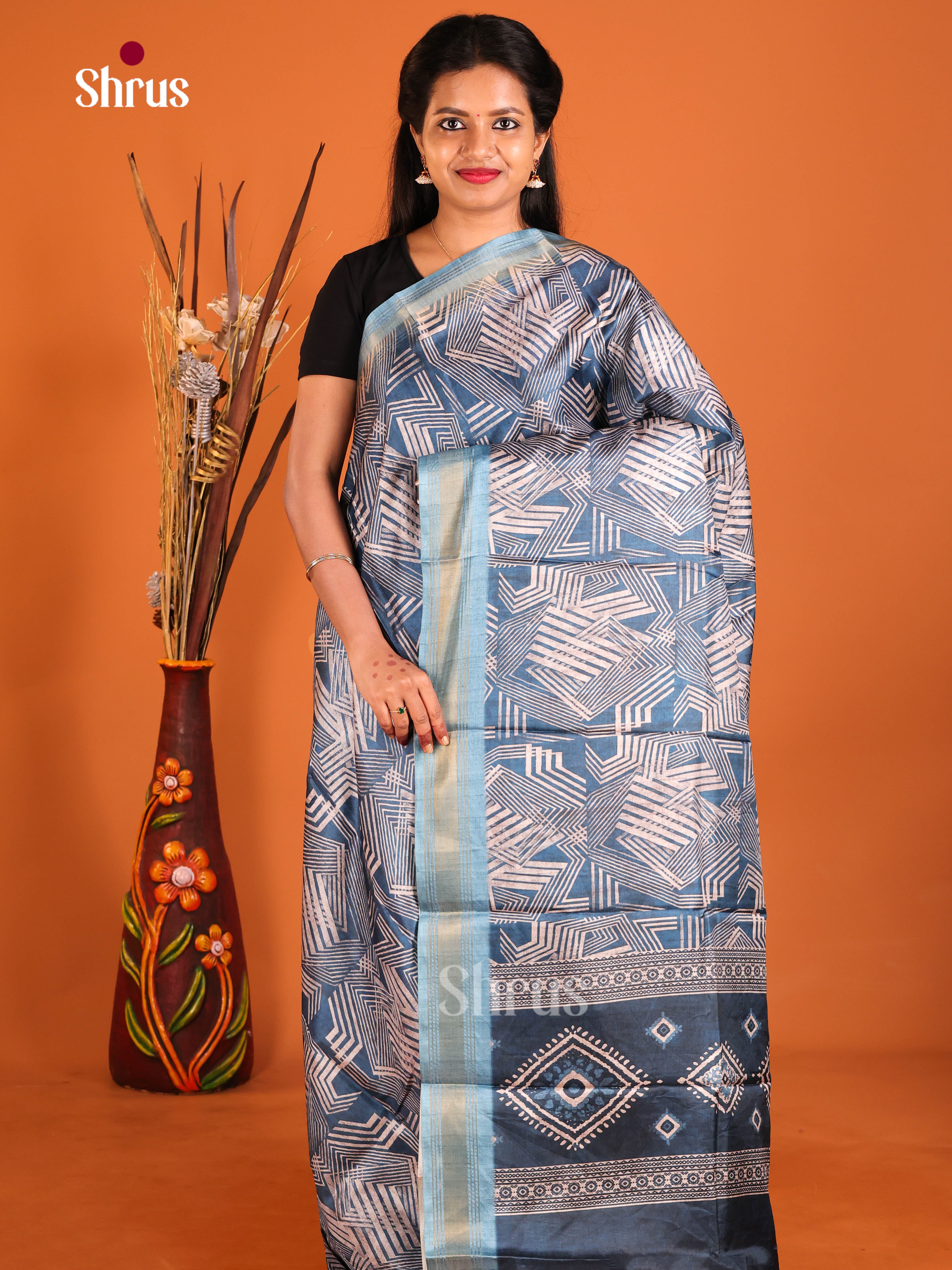 Blue- Semi Crepe Saree