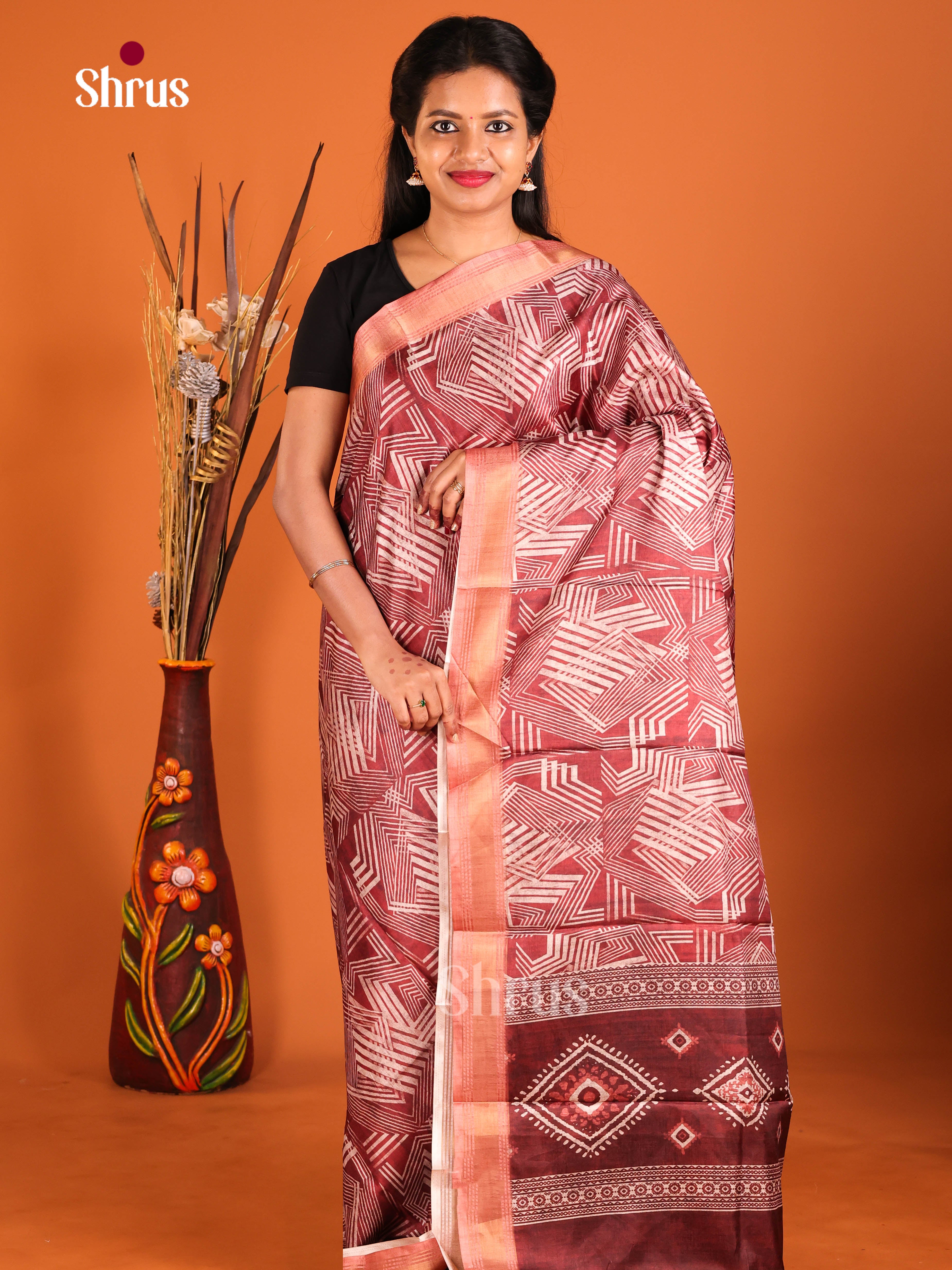 Maroon - Semi Crepe Saree