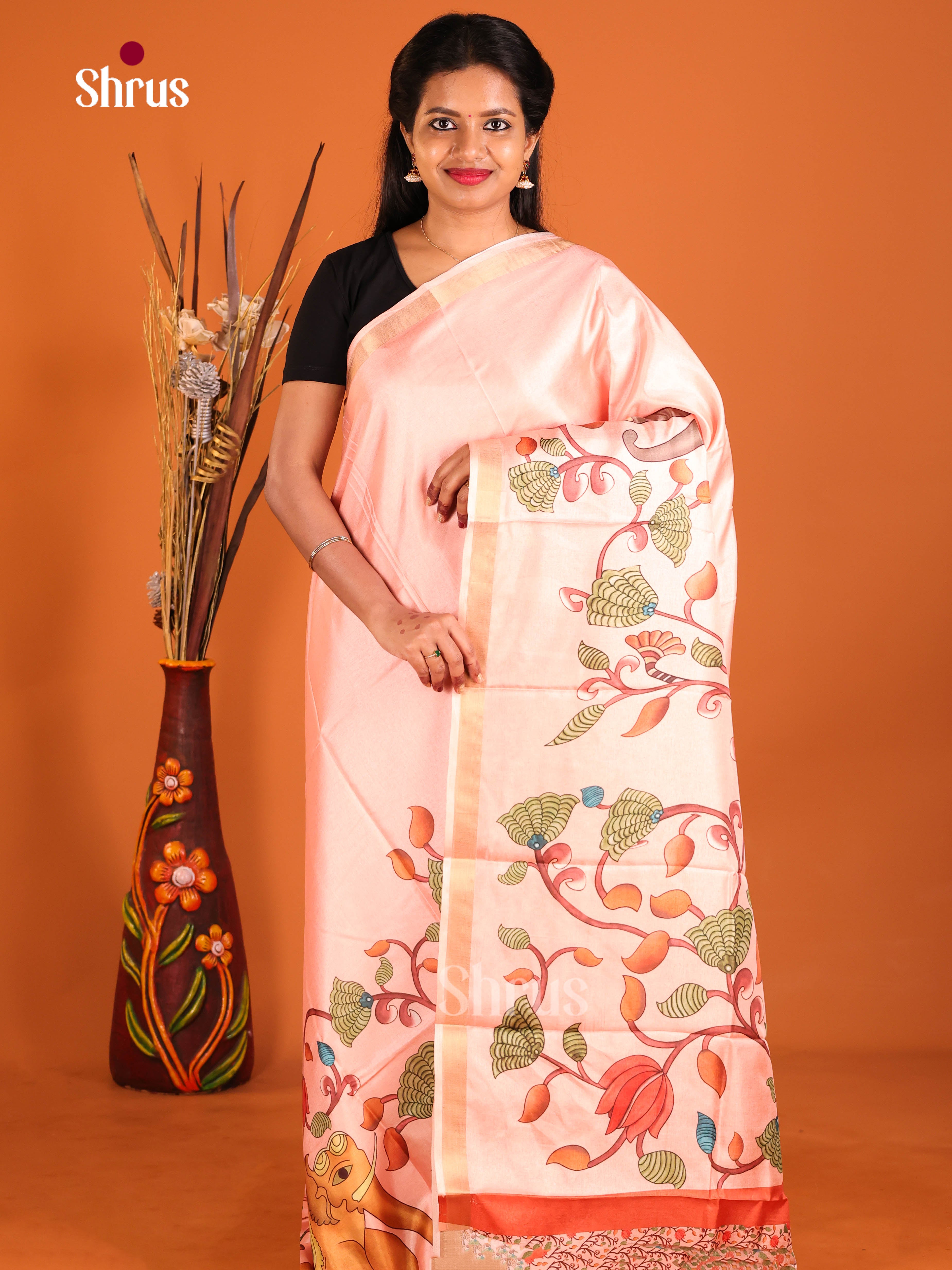 Peach - Semi Crepe Saree - Shop on Shrus.com