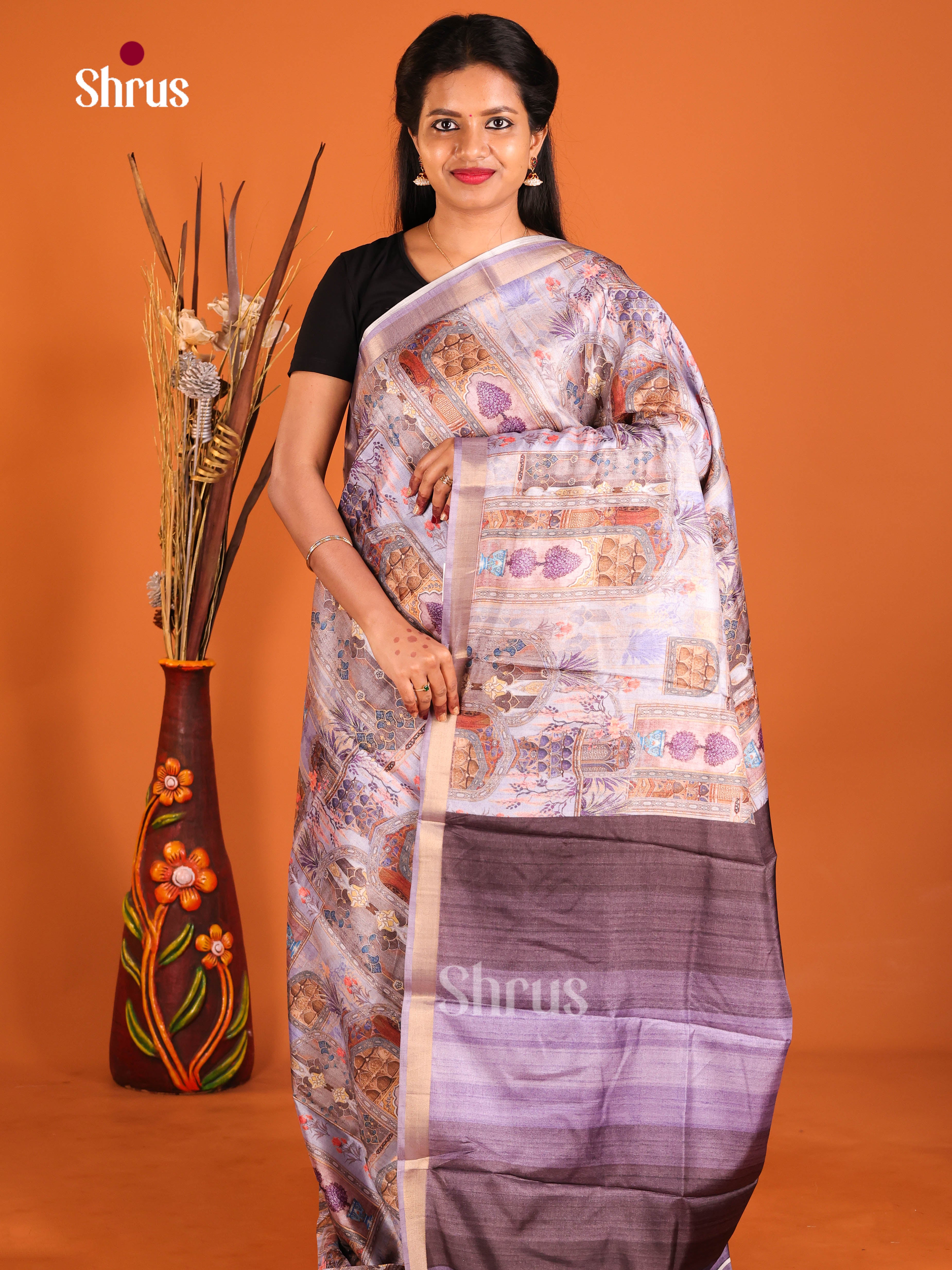 Lavender & Purple - Semi Crepe Saree - Shop on Shrus.com