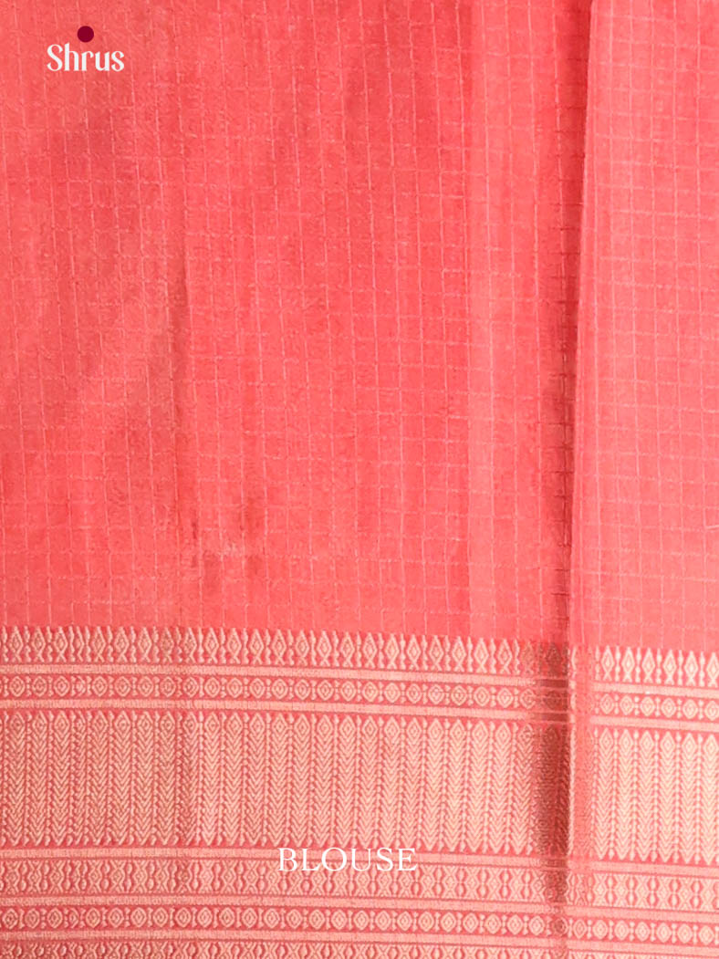 Cream & Orangish Pink  - Semi Dola silk Saree