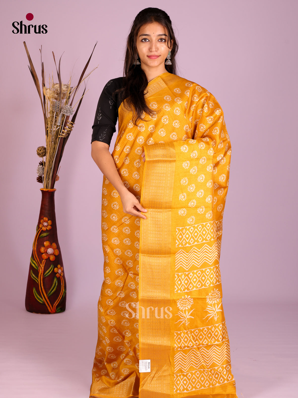 Mustard - Semi Crepe Saree - Shop on Shrus.com