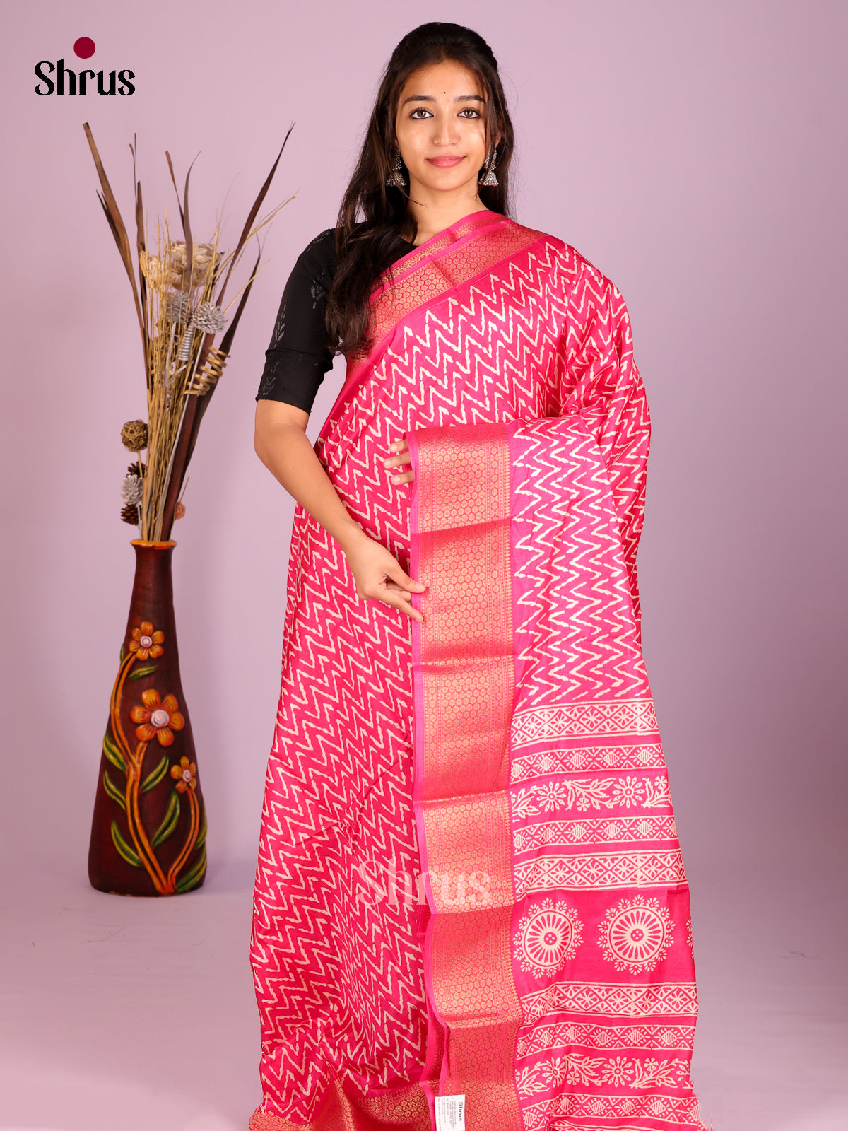 Pink - Semi Crepe Saree - Shop on Shrus.com