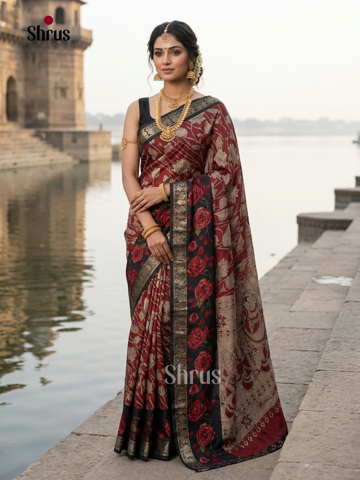 Red & Black - Semi Modal  Saree