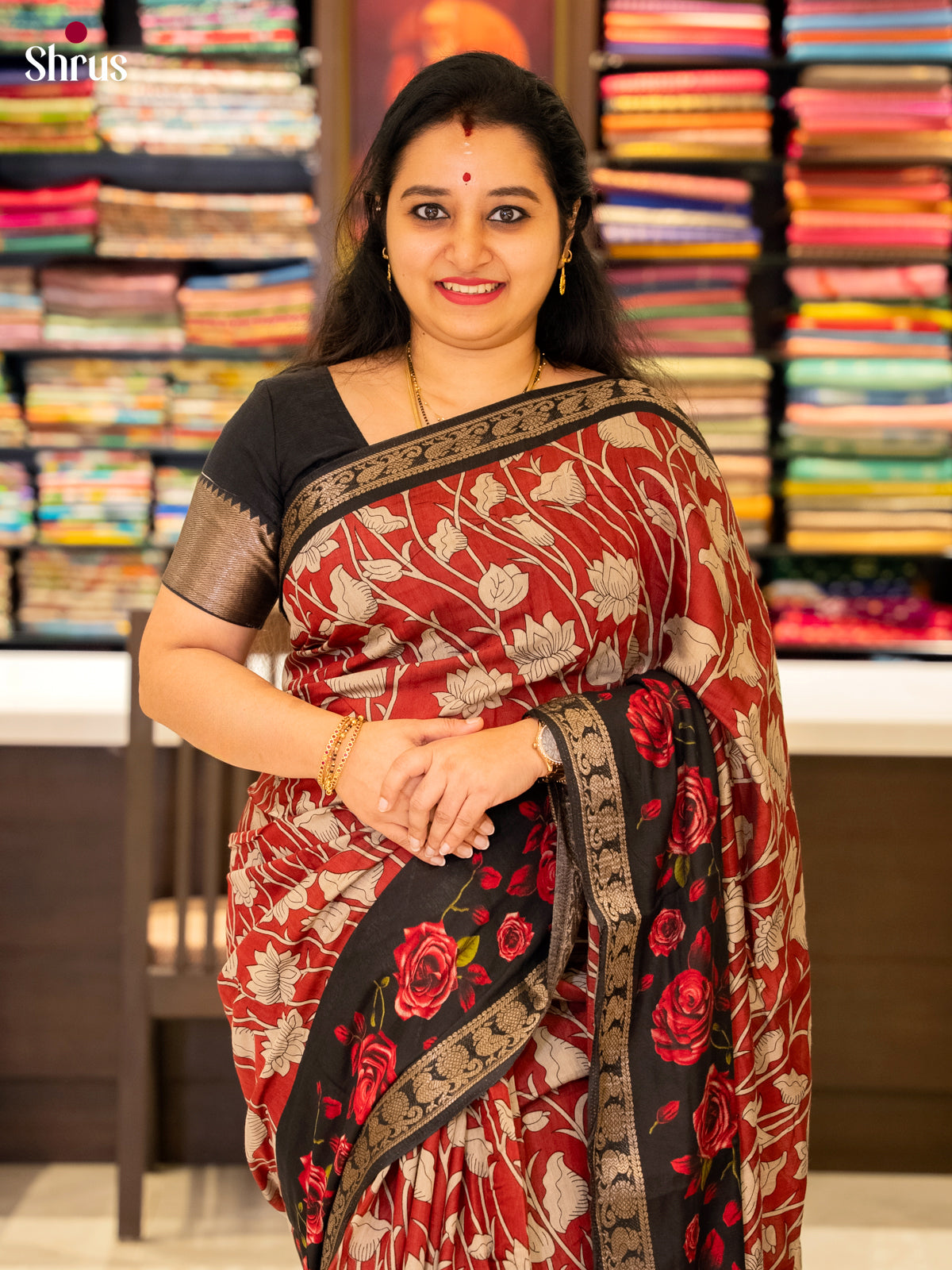 Red & Black - Semi Modal  Saree