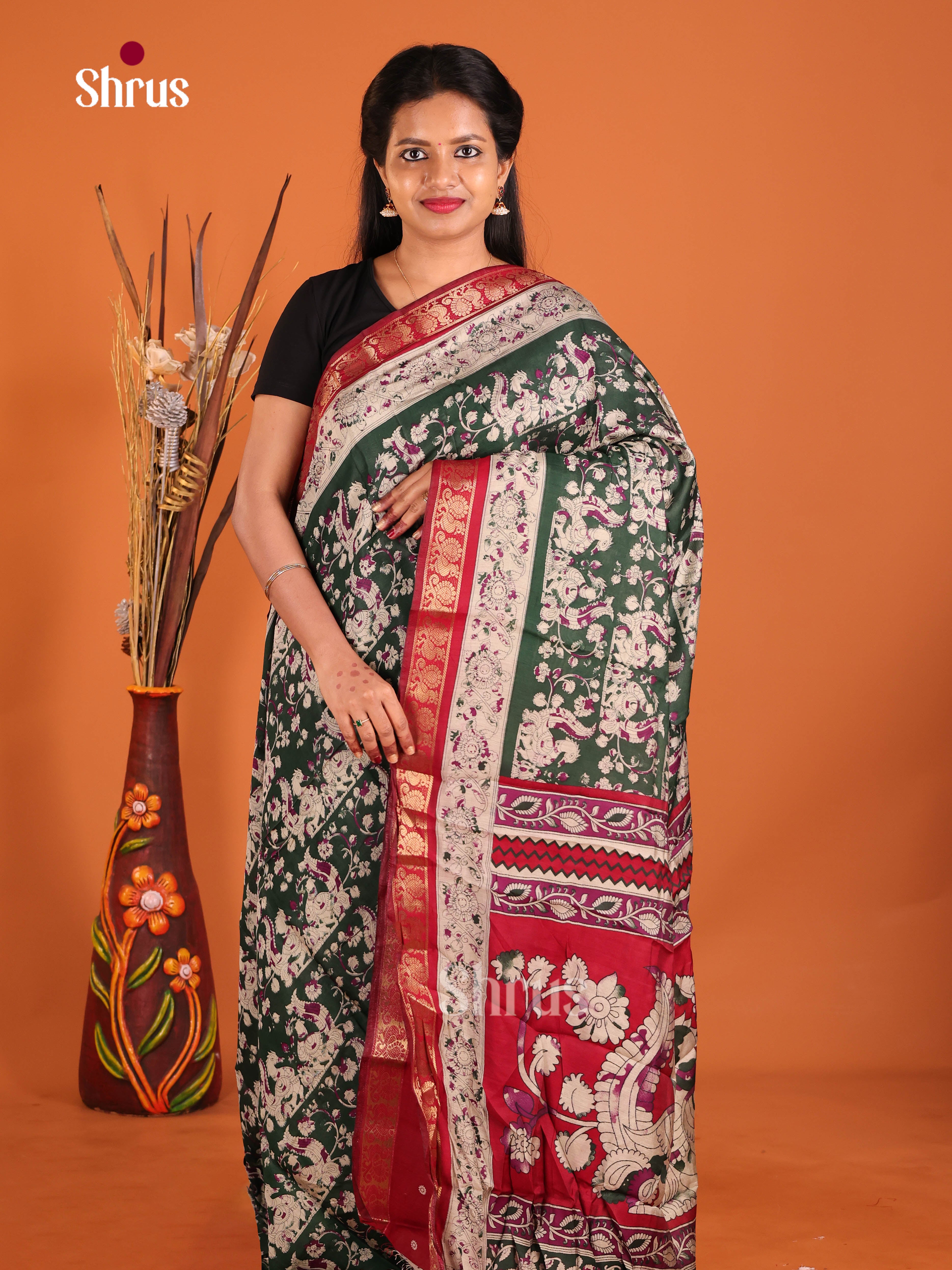 Green & Red - Semi Modal  Saree
