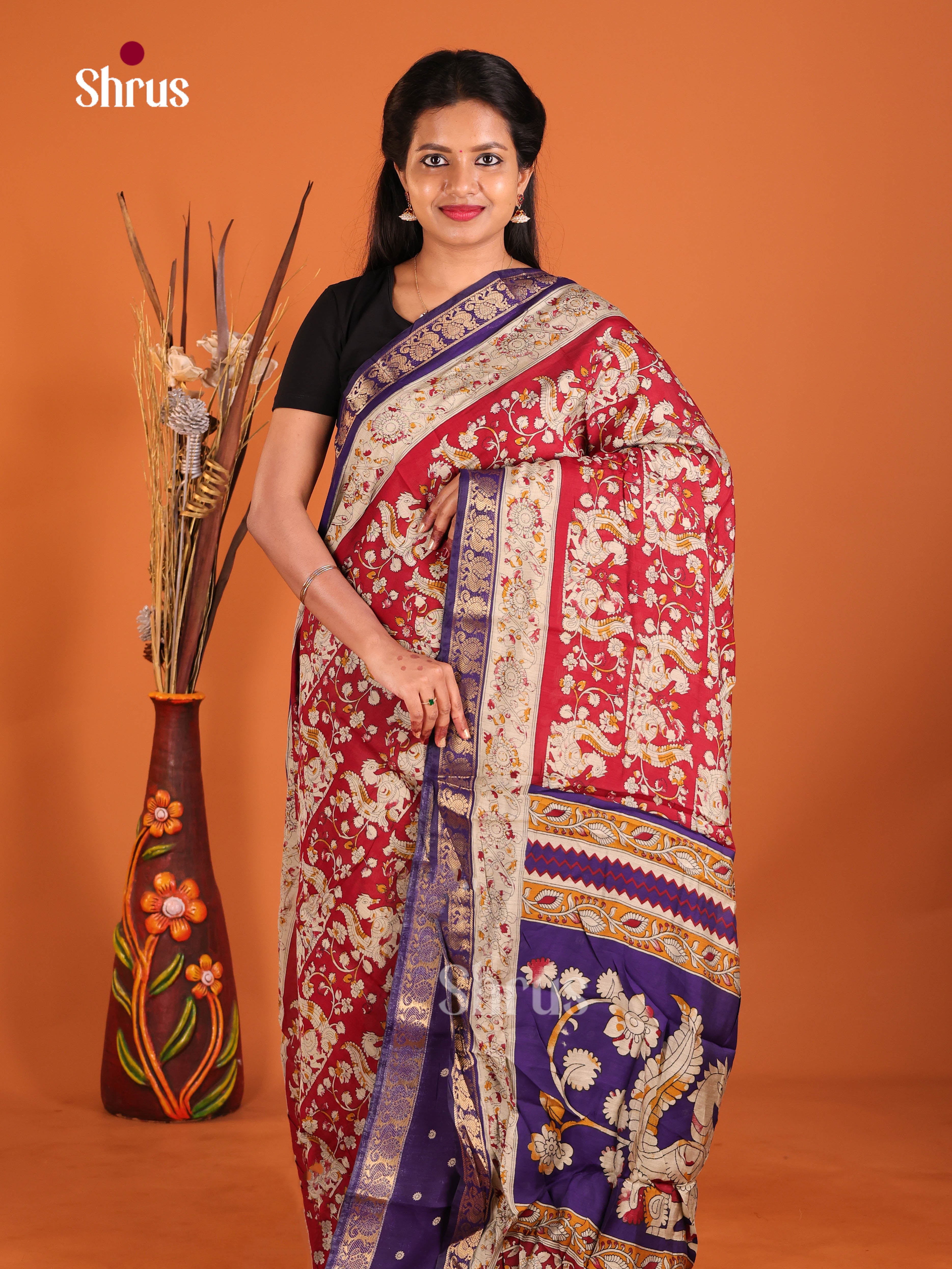 Red & Violet - Semi Modal  Saree