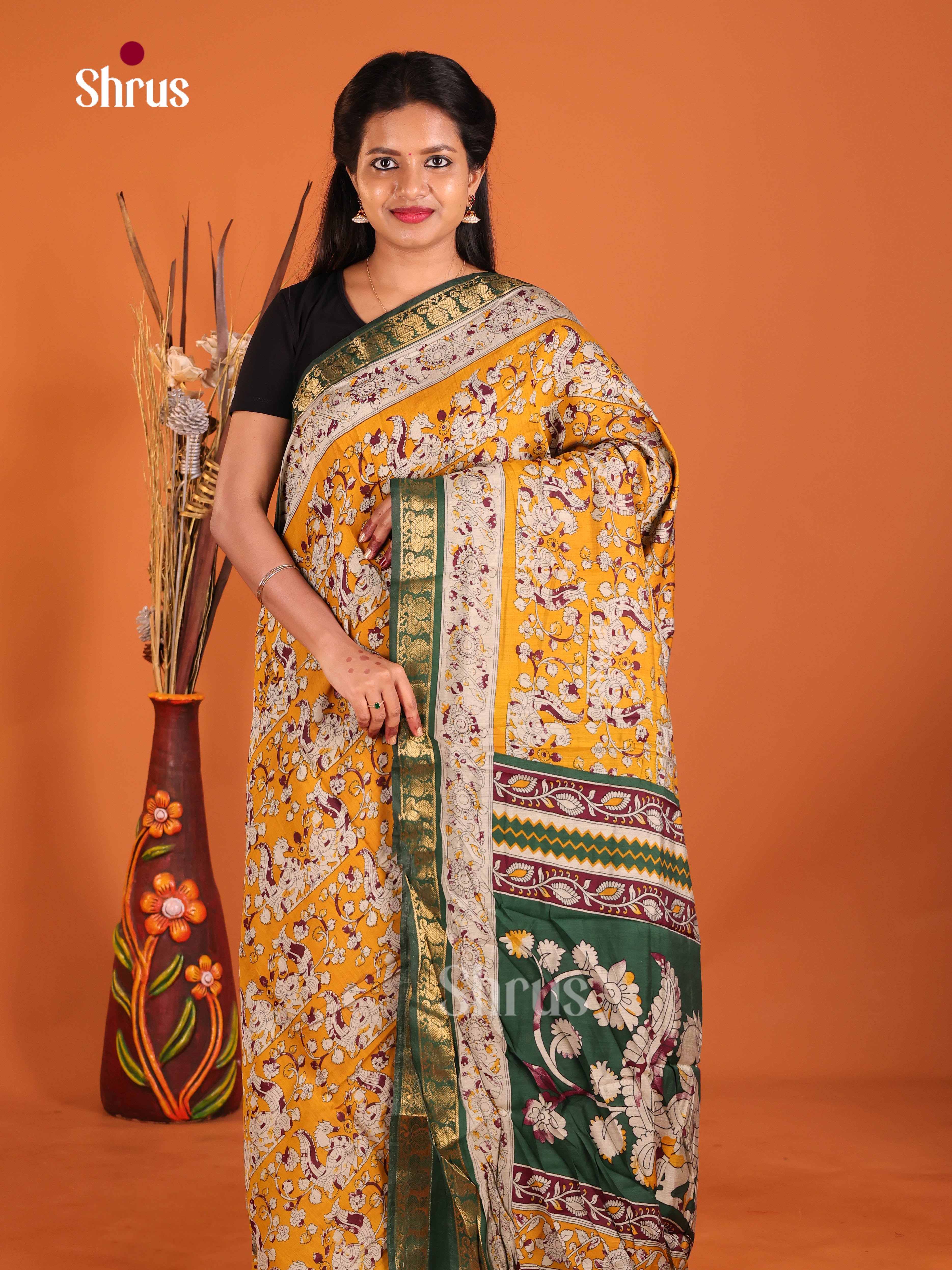 Mustard & Green - Semi Modal  Saree