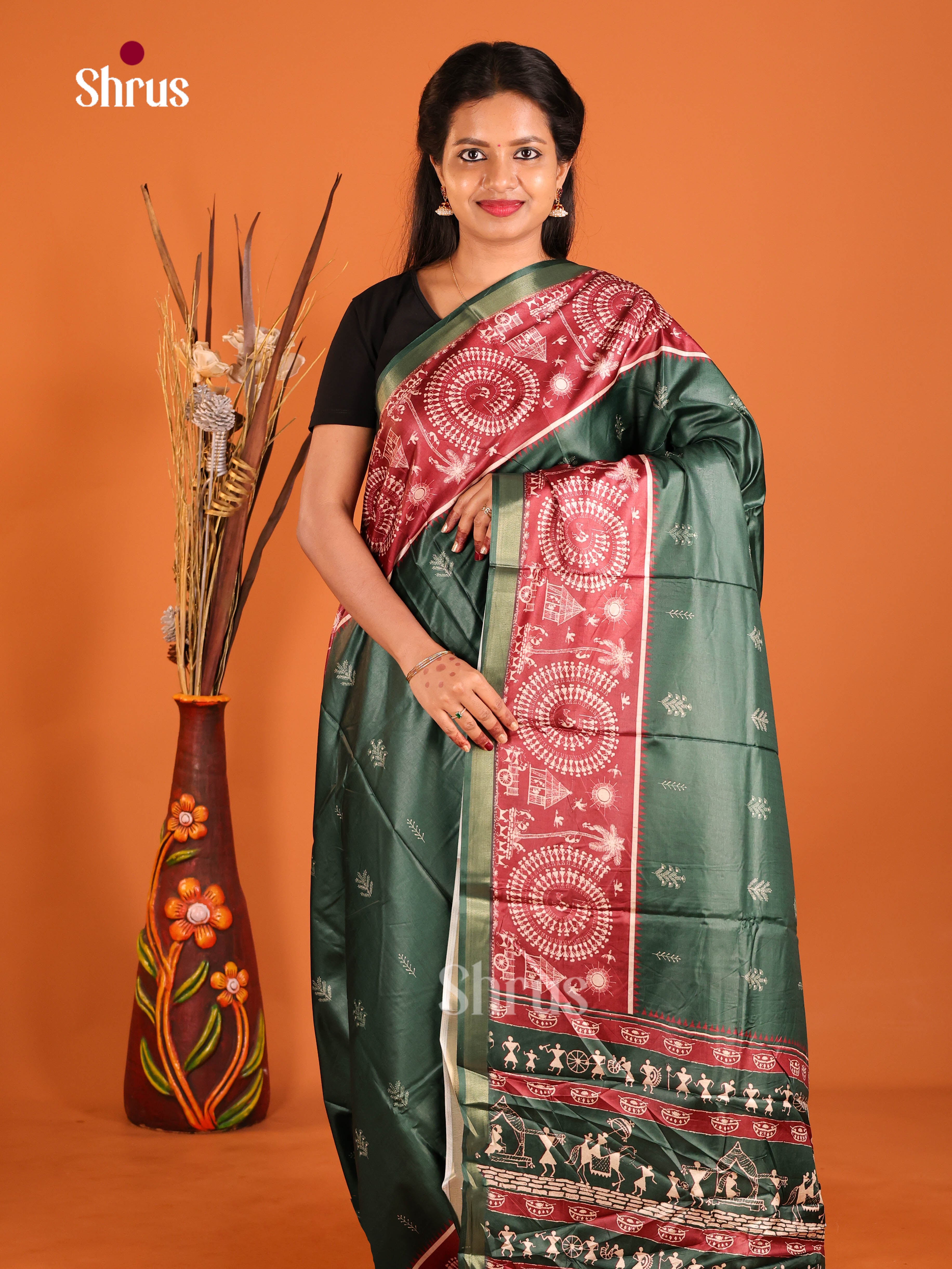 Green & Maroon - Art Modal Saree
