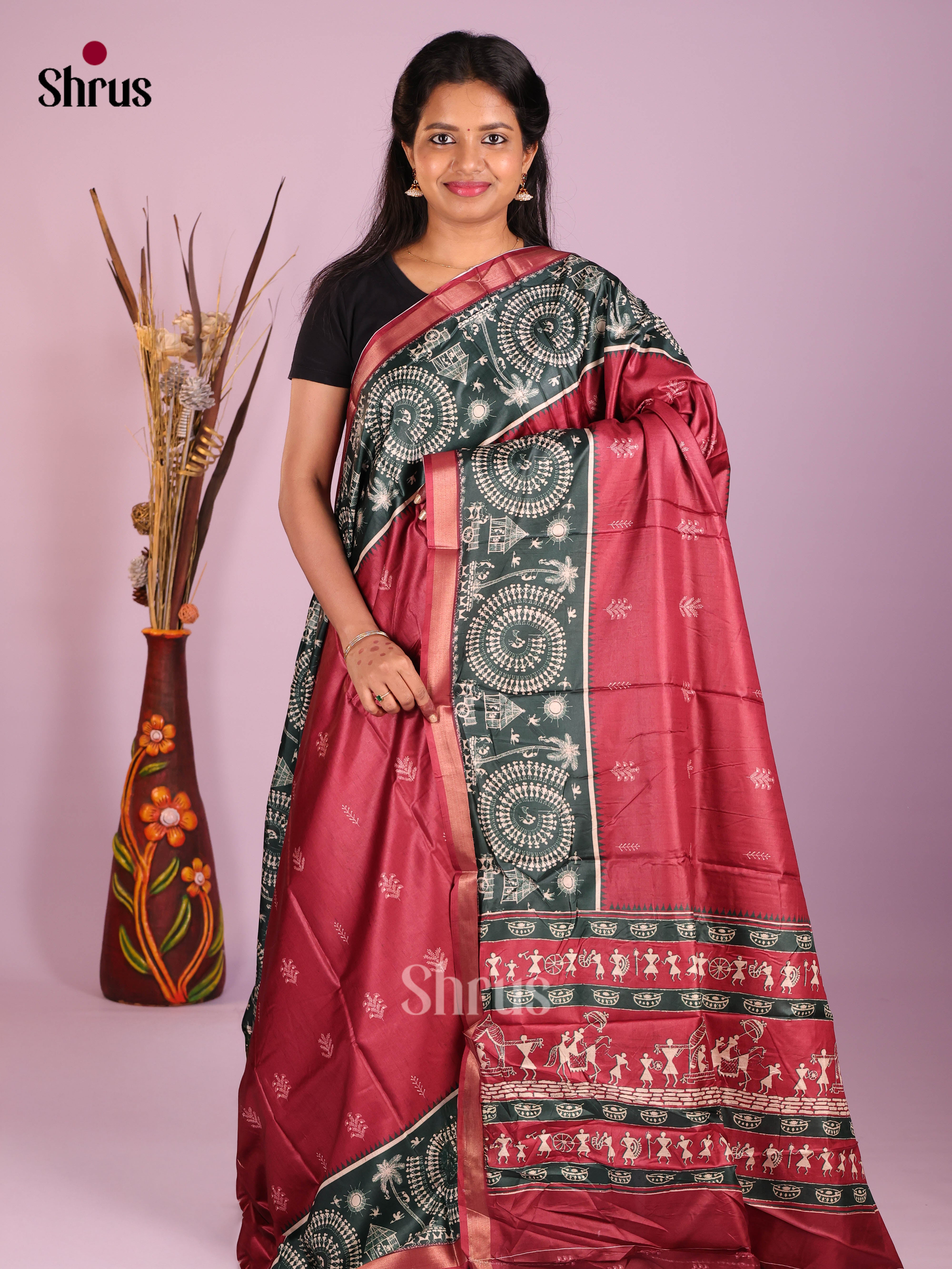 Maroon & Green- Art Modal Saree