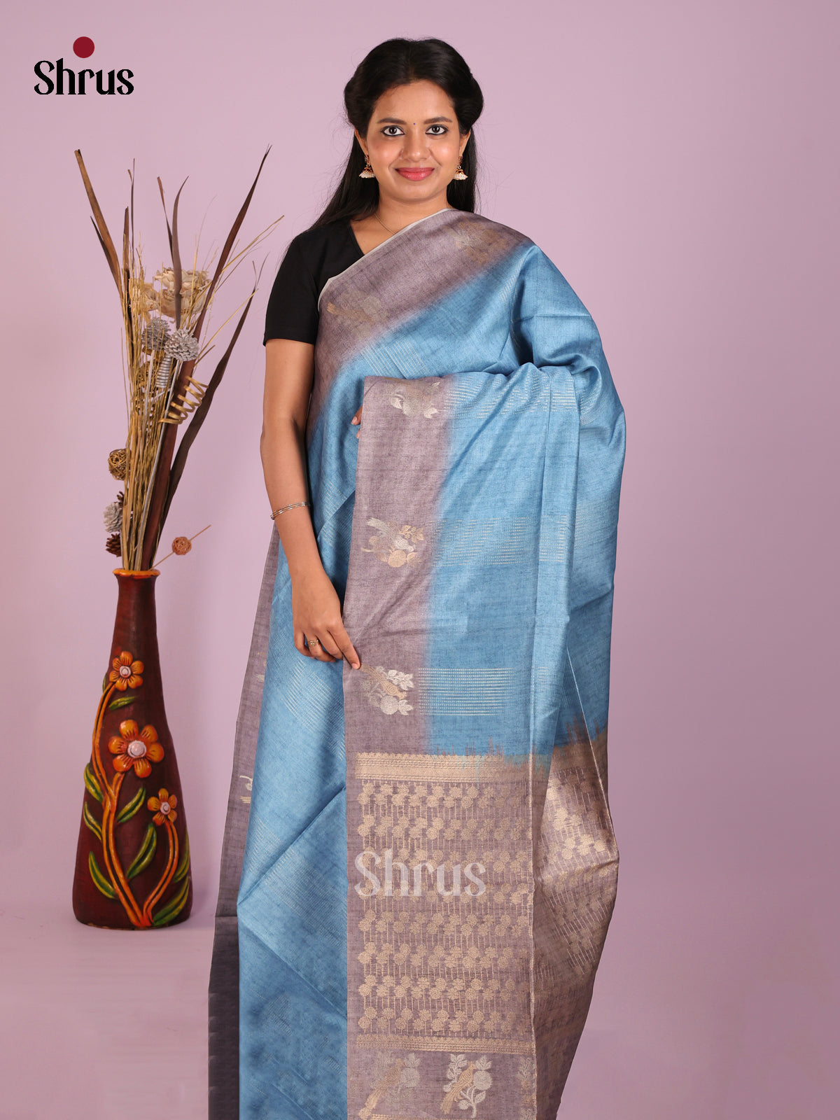 Blue & Lavender  - Semi Tussar Saree