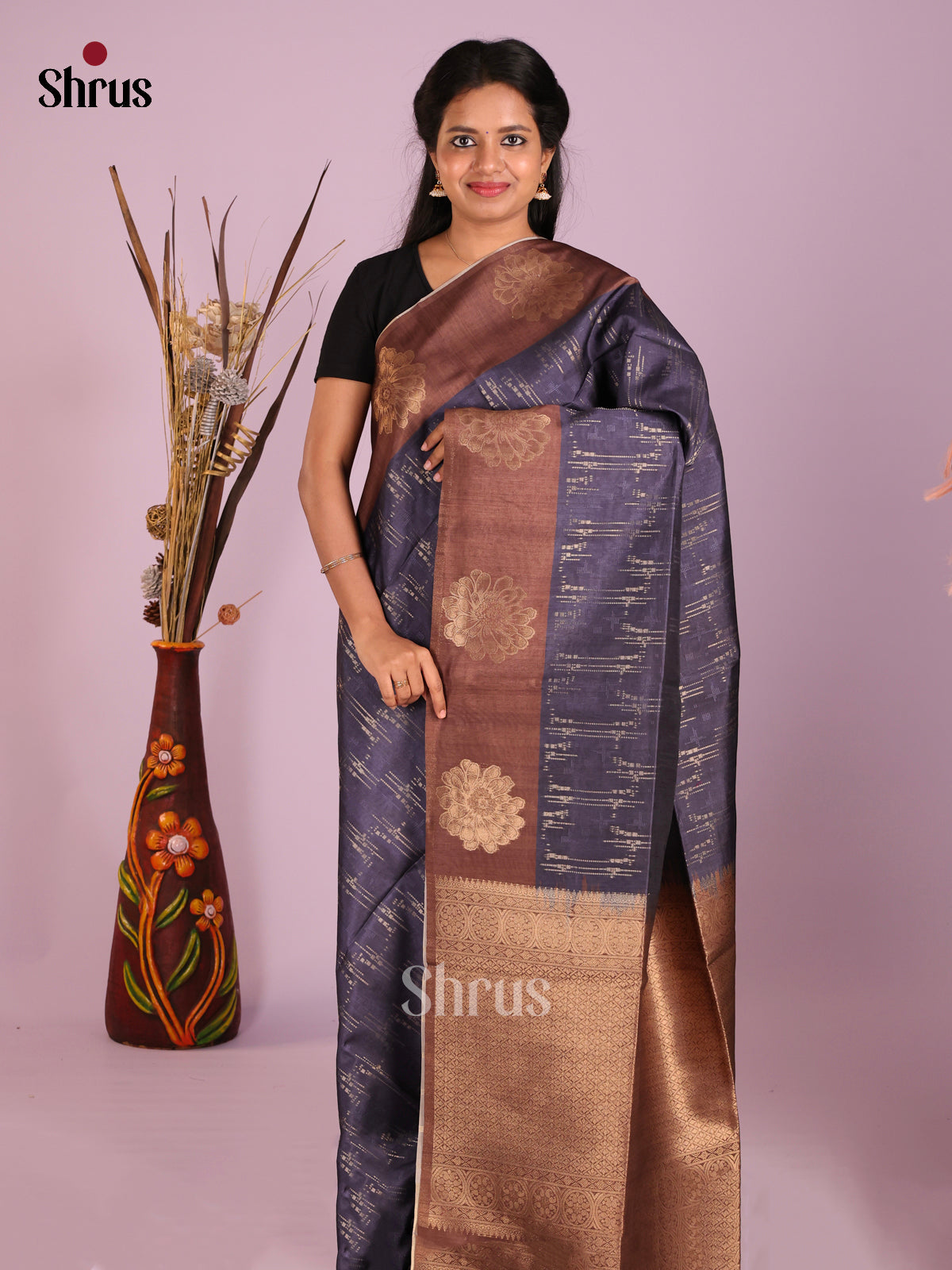 Blue & Brown - Semi Tussar Saree