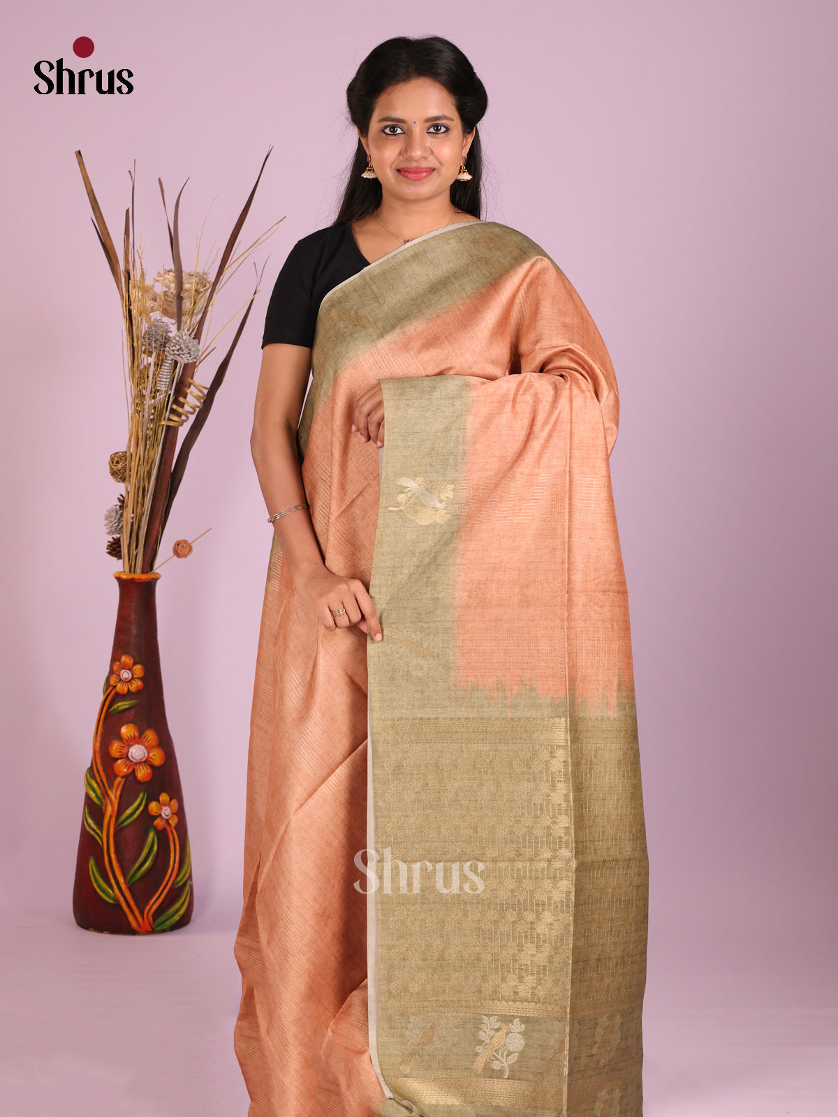 Brown & Green - Semi Tussar Saree