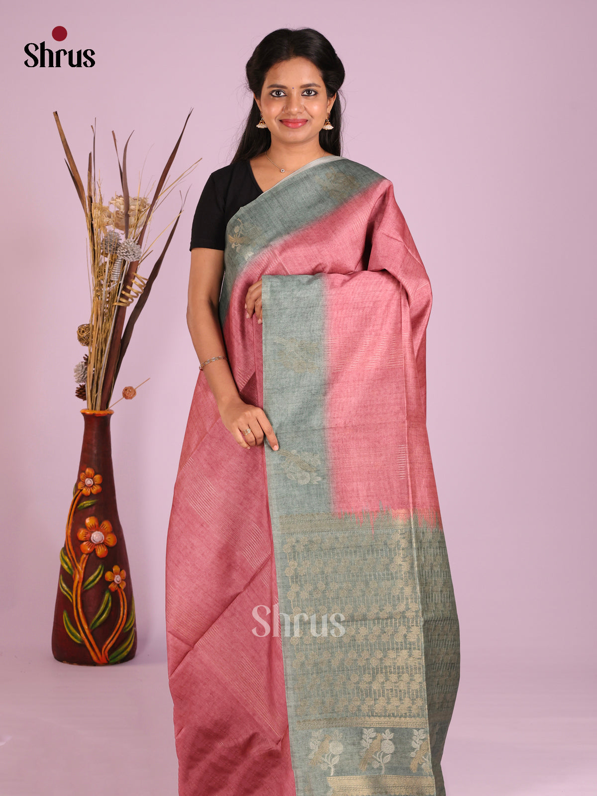 Dusty Pink & Grey- Semi Tussar Saree