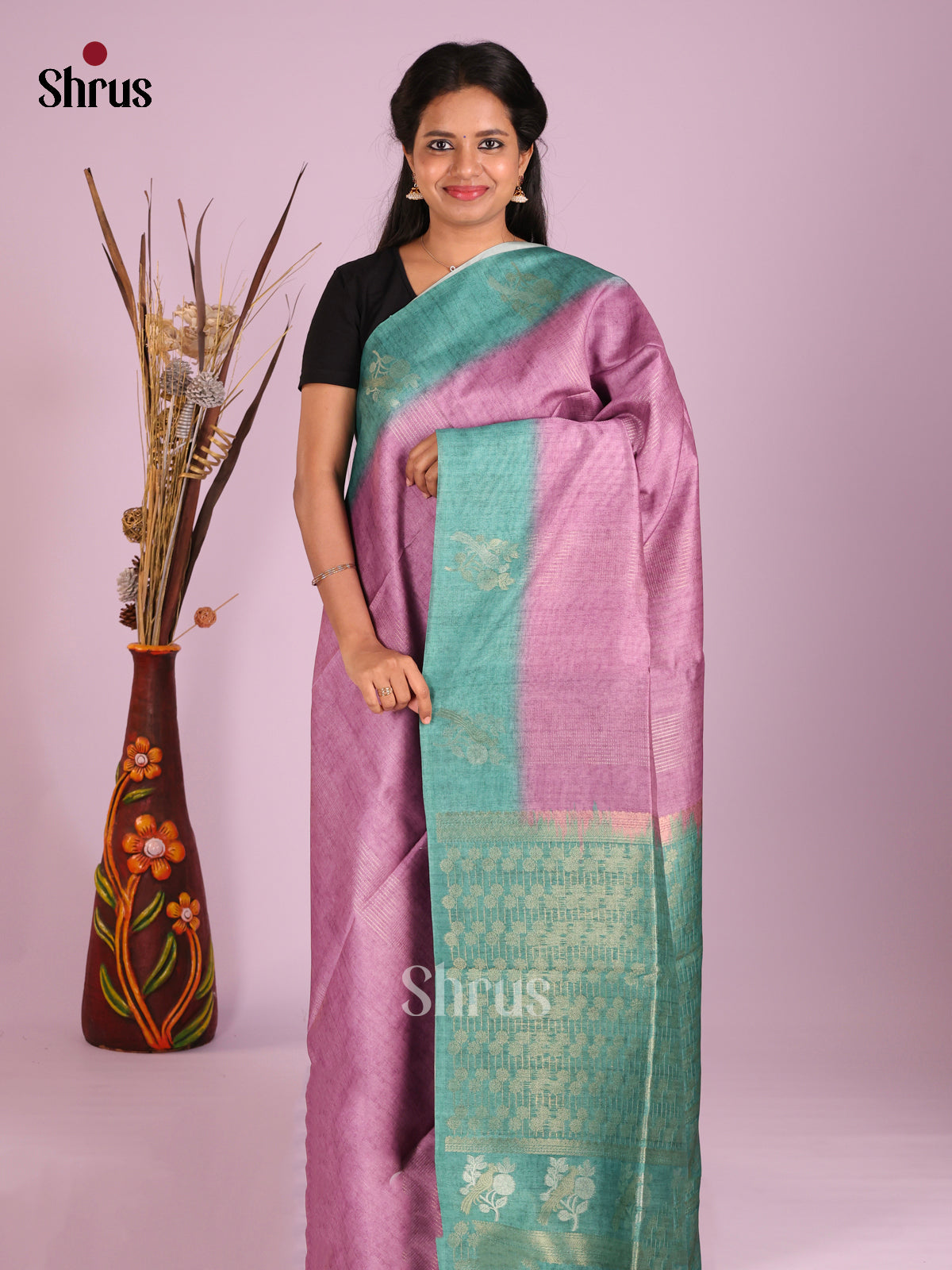 Lavender & Green - Semi Tussar Saree