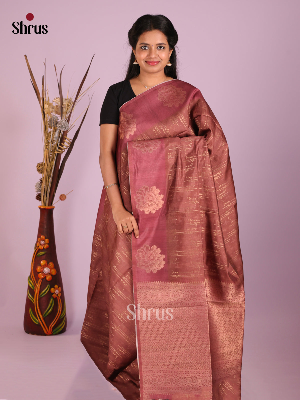 Brown & Maroon - Semi Tussar Saree
