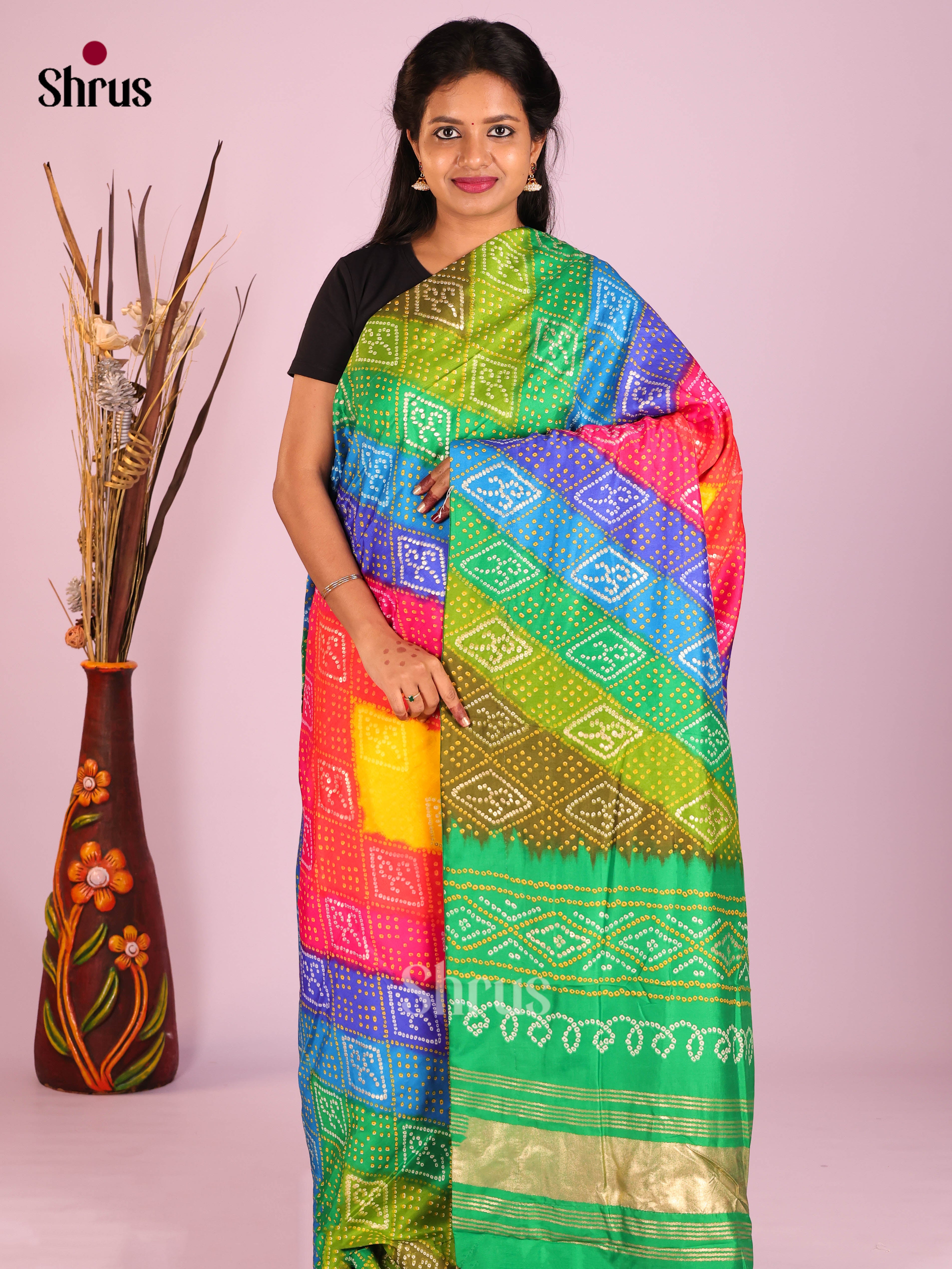 Multicolor & Green - Bandhini Saree