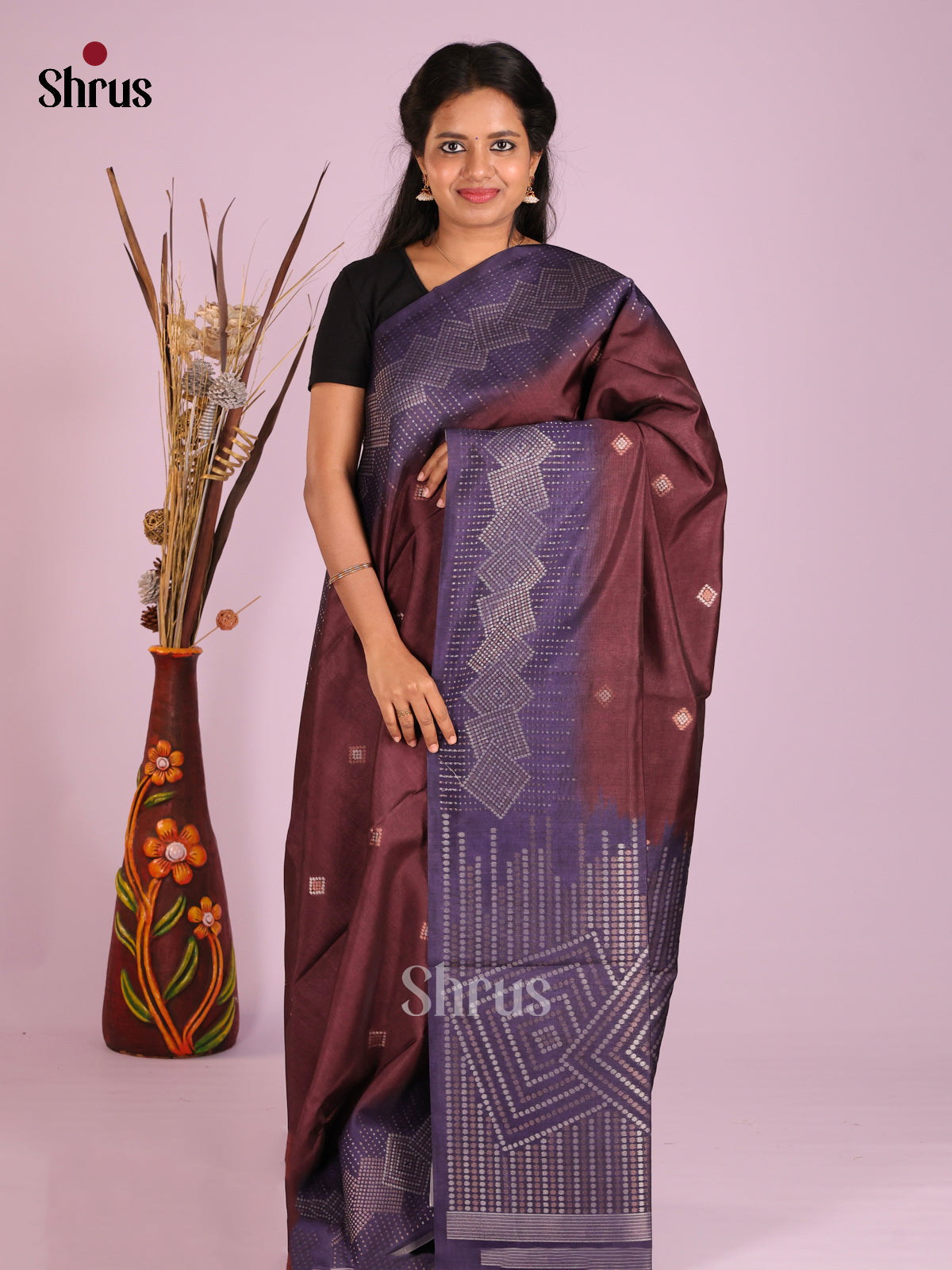 Brown &  Blue - Semi Tussar Saree