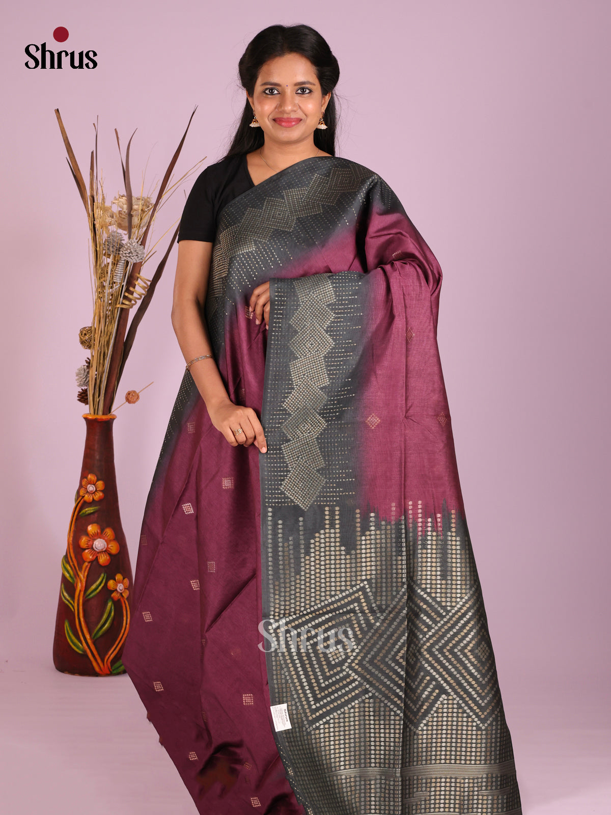 Maroon & Black- Semi Tussar Saree