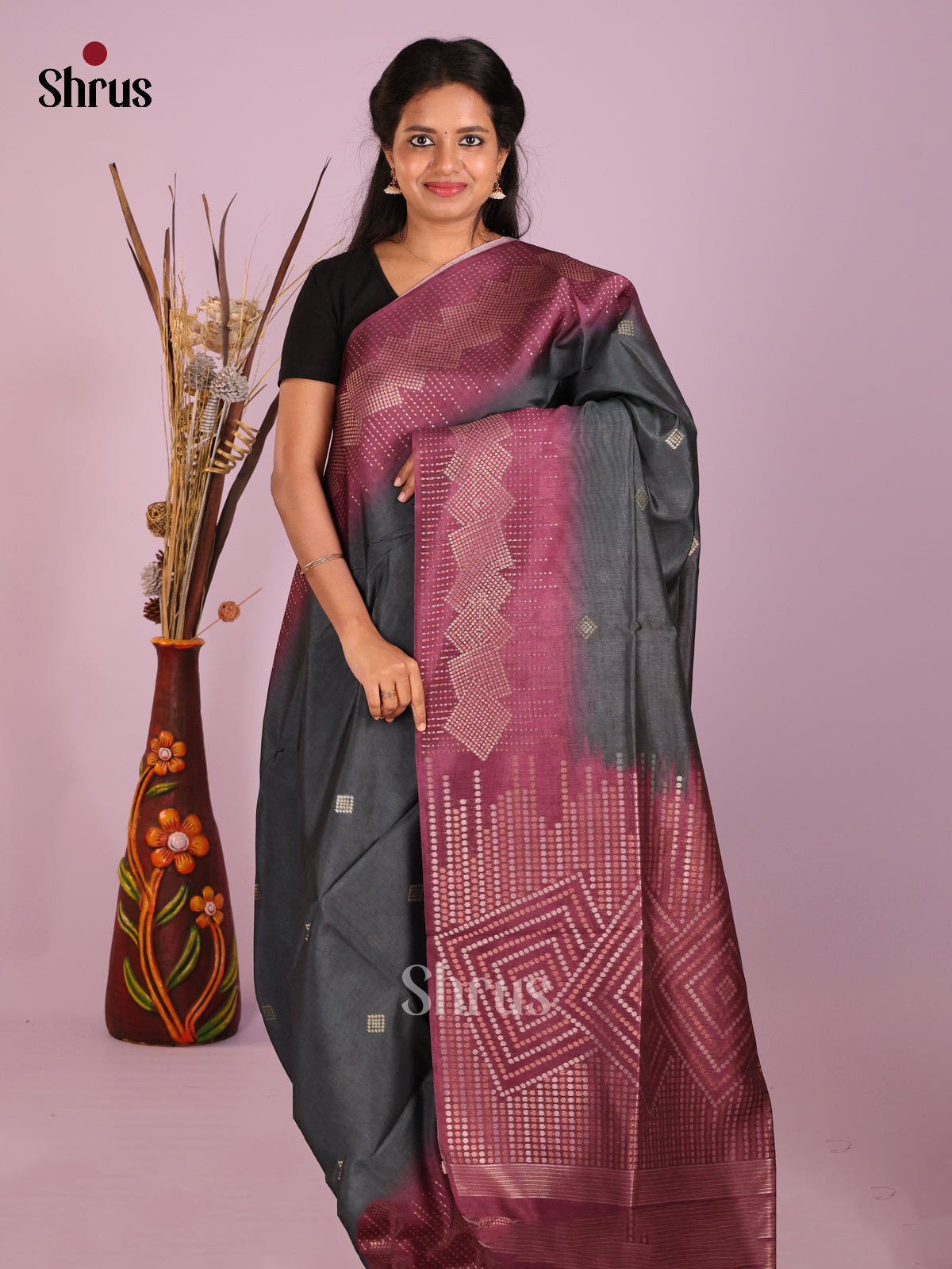 Black & Maroon- Semi Tussar Saree