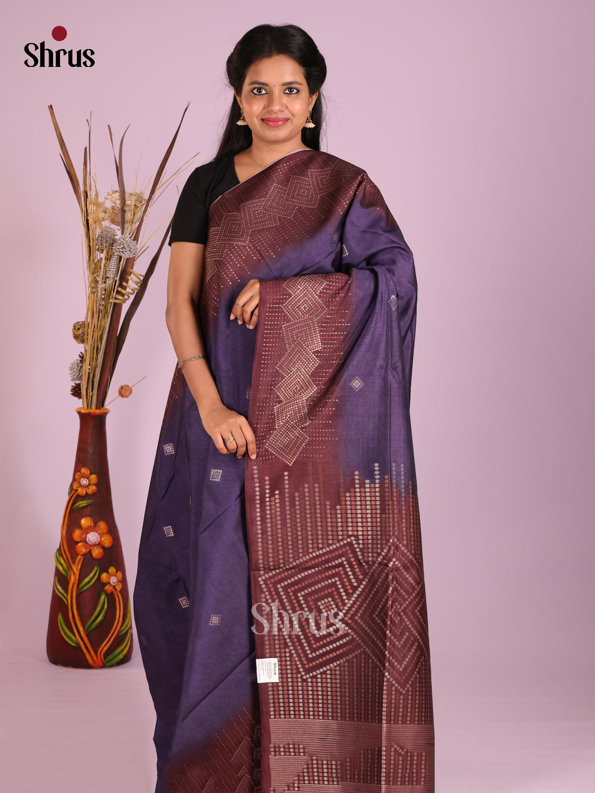 Blue & Brown - Semi Tussar Saree