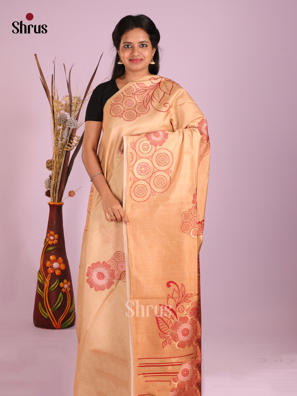 Peach- Semi Tussar Saree