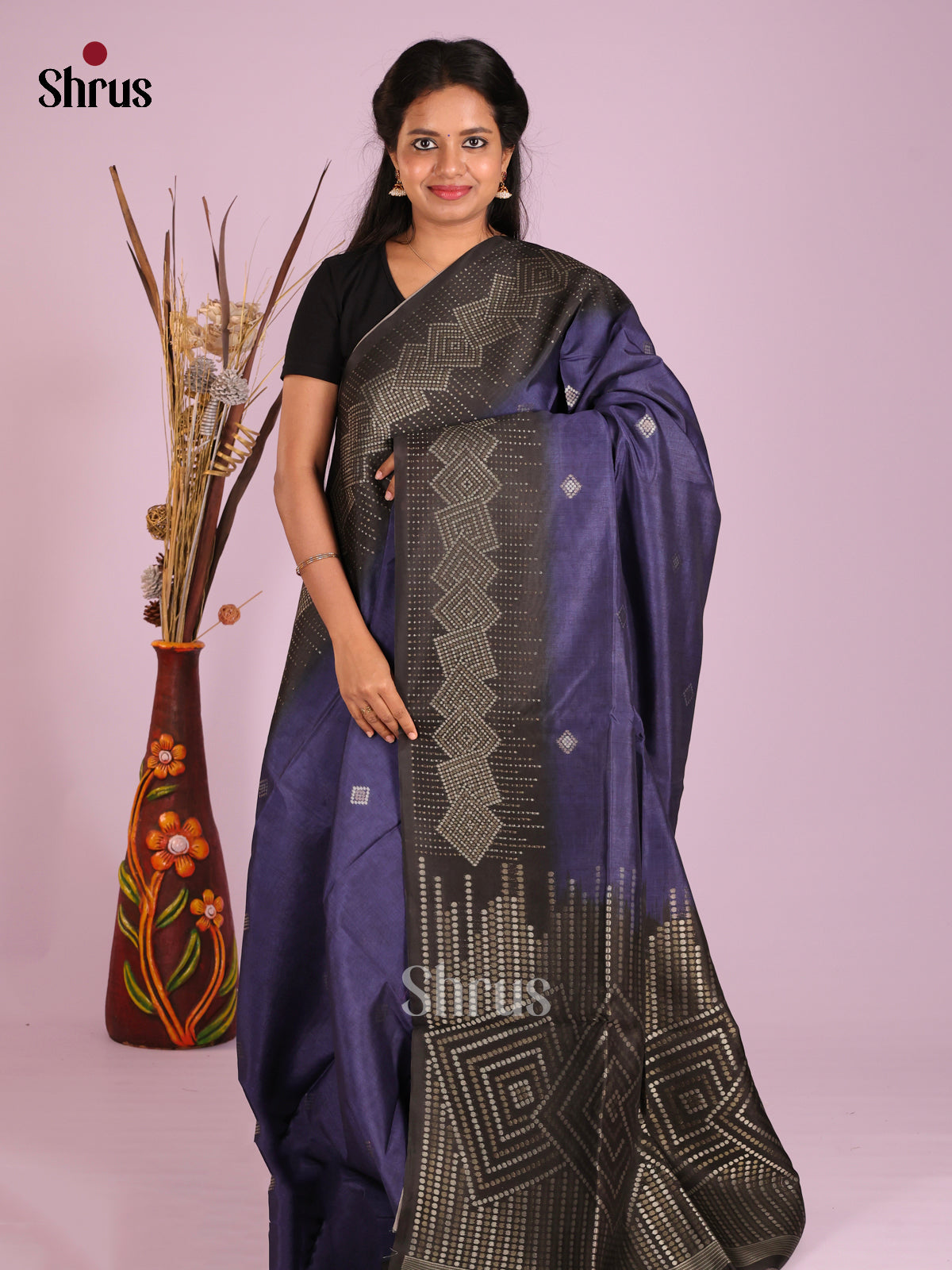 Blue & Black - Semi Tussar Saree