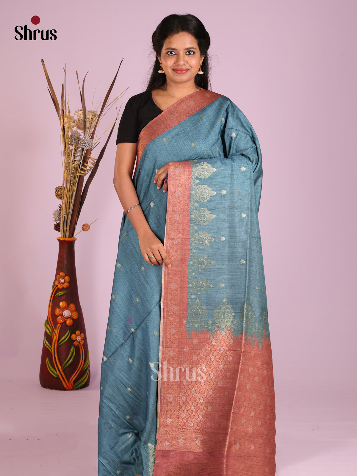 Blue & Brown- Semi Tussar Saree