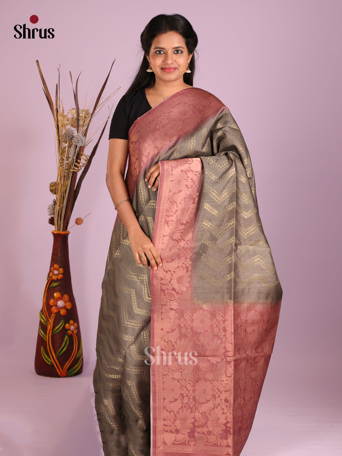 Grey & Brown- Semi Tussar Saree