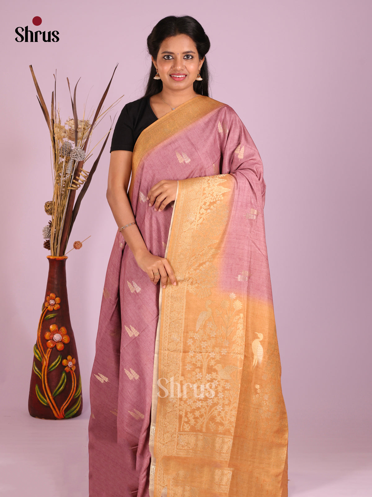 Lavender & Brown - Semi Tussar Saree