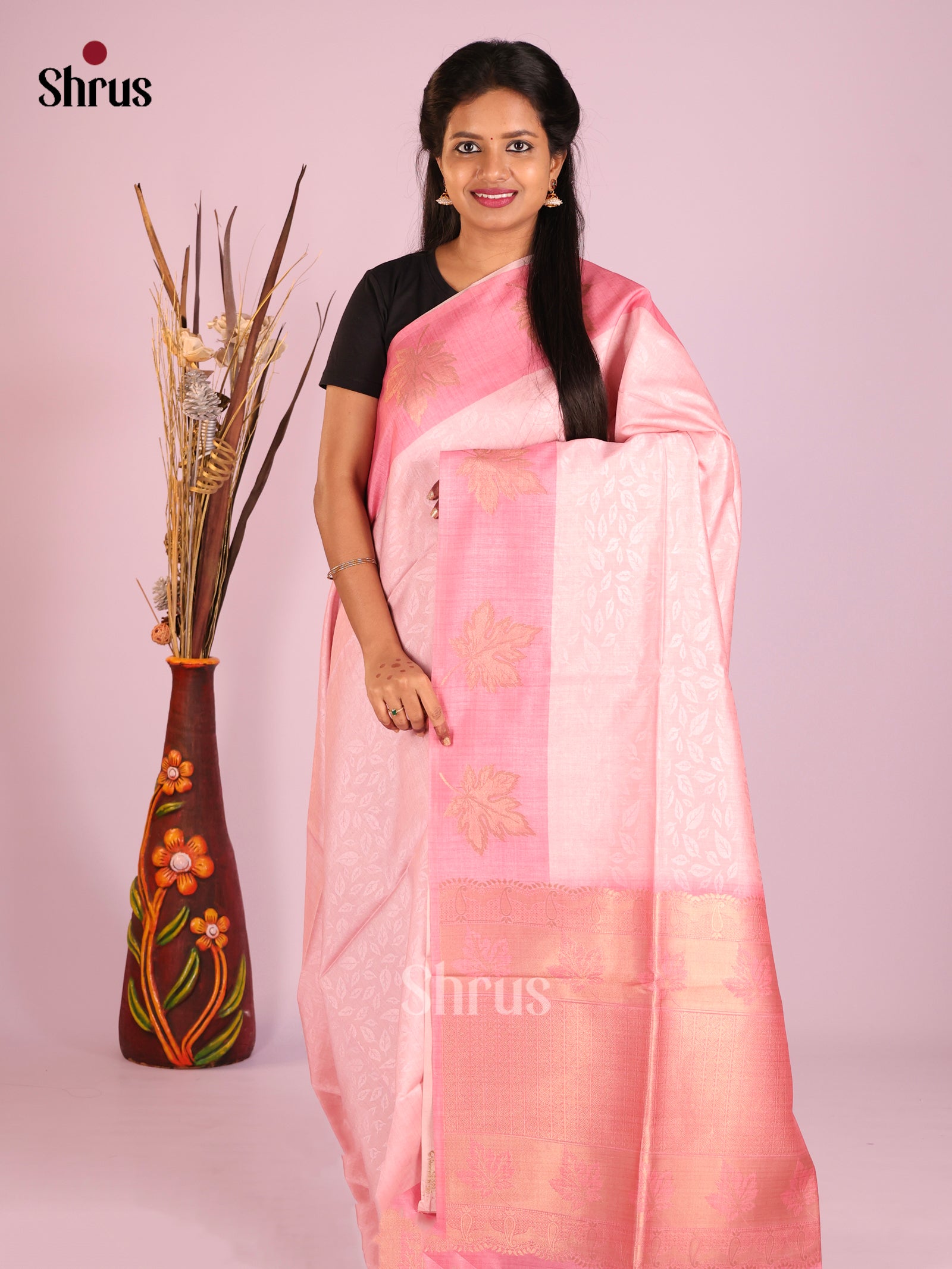 Baby Pink & Pink - Semi Tussar Saree