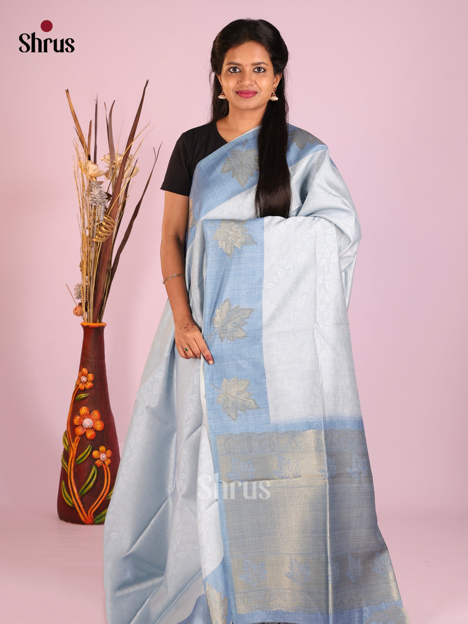 Light Blue & Blue - Semi Tussar Saree